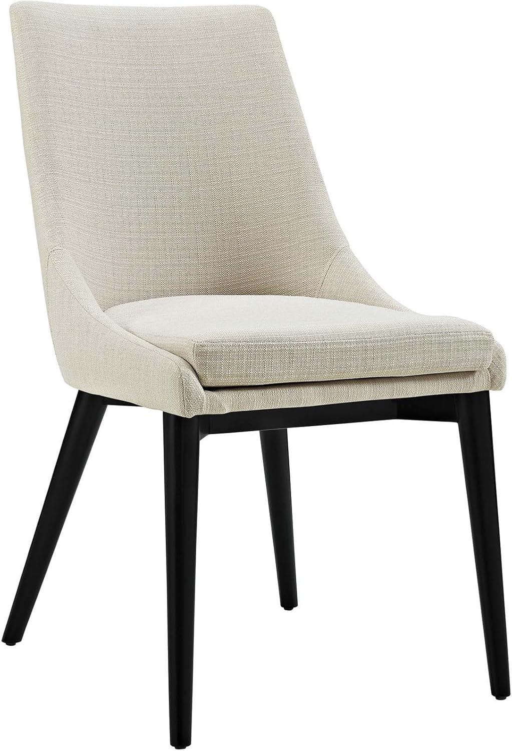 Cream Upholstered Parsons Dining Chair with Tapered Wood Legs