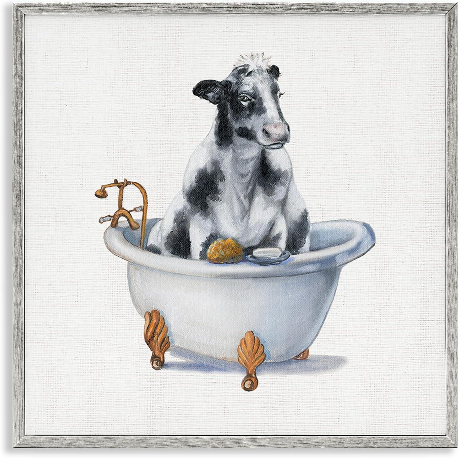 Stupell Industries Dairy Cow in Bathtub Country Farm Animal by Donna Brooks - Painting on Canvas