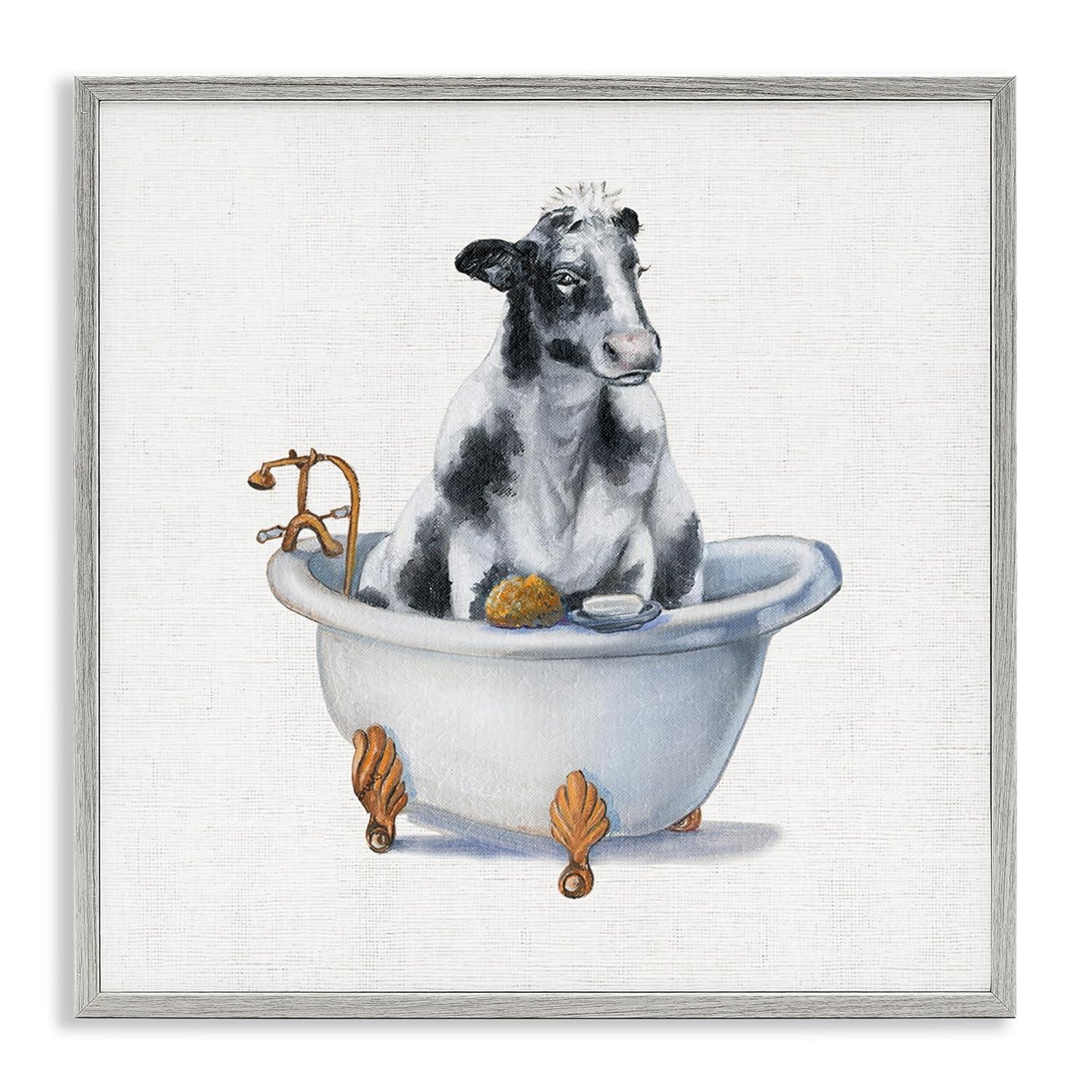 Stupell Industries Dairy Cow in Bathtub Country Farm Animal by Donna Brooks - Painting on Canvas