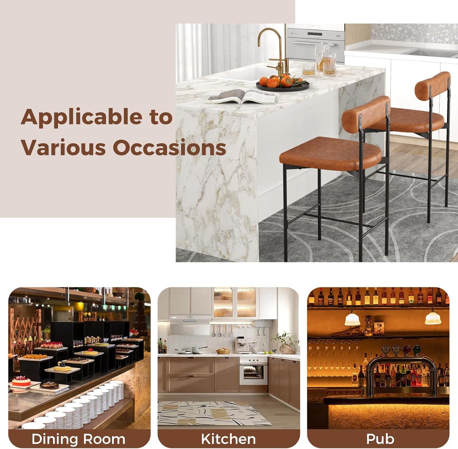 Brown Faux Leather and Metal Counter Stools, Set of 2