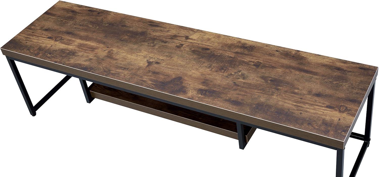 Sleek Weathered Oak and Black Metal TV Stand with Open Shelf