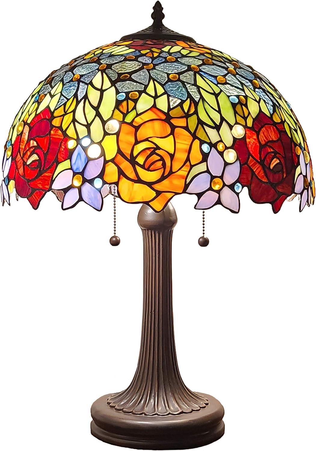 Amora Lighting  23 in. Tiffany Style Roses Table Lamp