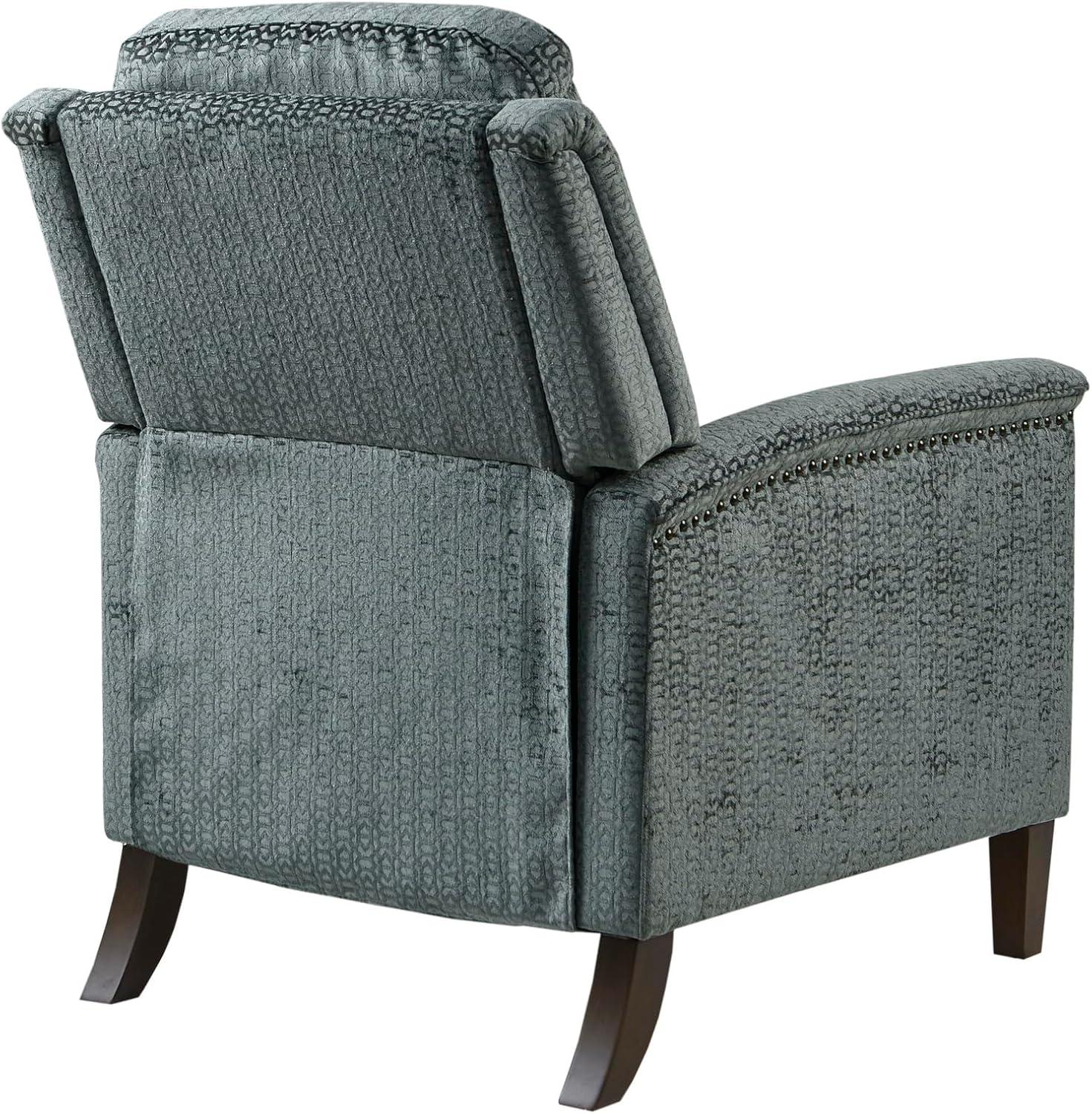 Elegant Gray Velvet Push Back Recliner with Bronze Nailhead Trim