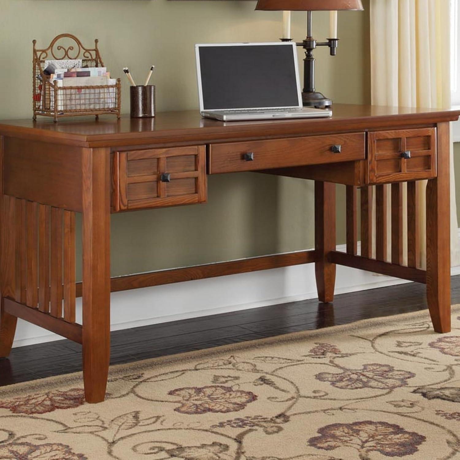 Executive Black Wood Desk with Keyboard Tray and Drawers