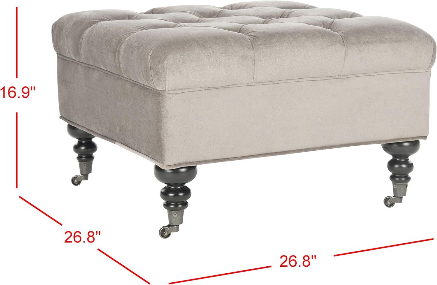 SAFAVIEH Angeline Modern Glam Tufted Ottoman w/ Casters, Mushroom Taupe