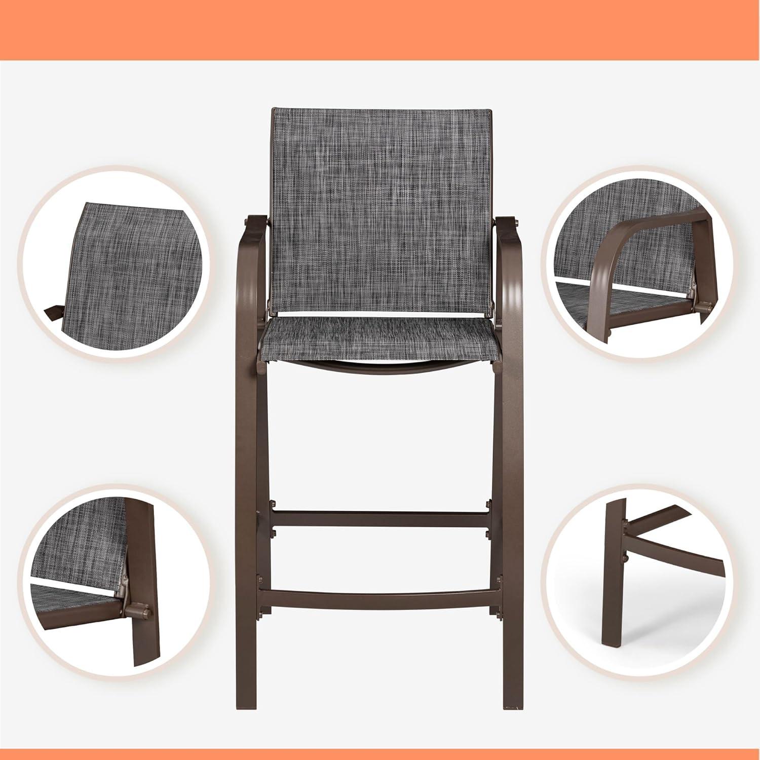Pellebant Set of 2 Outdoor Counter Height Bar Stools  Aluminum Patio Bar Chairs,Espresso