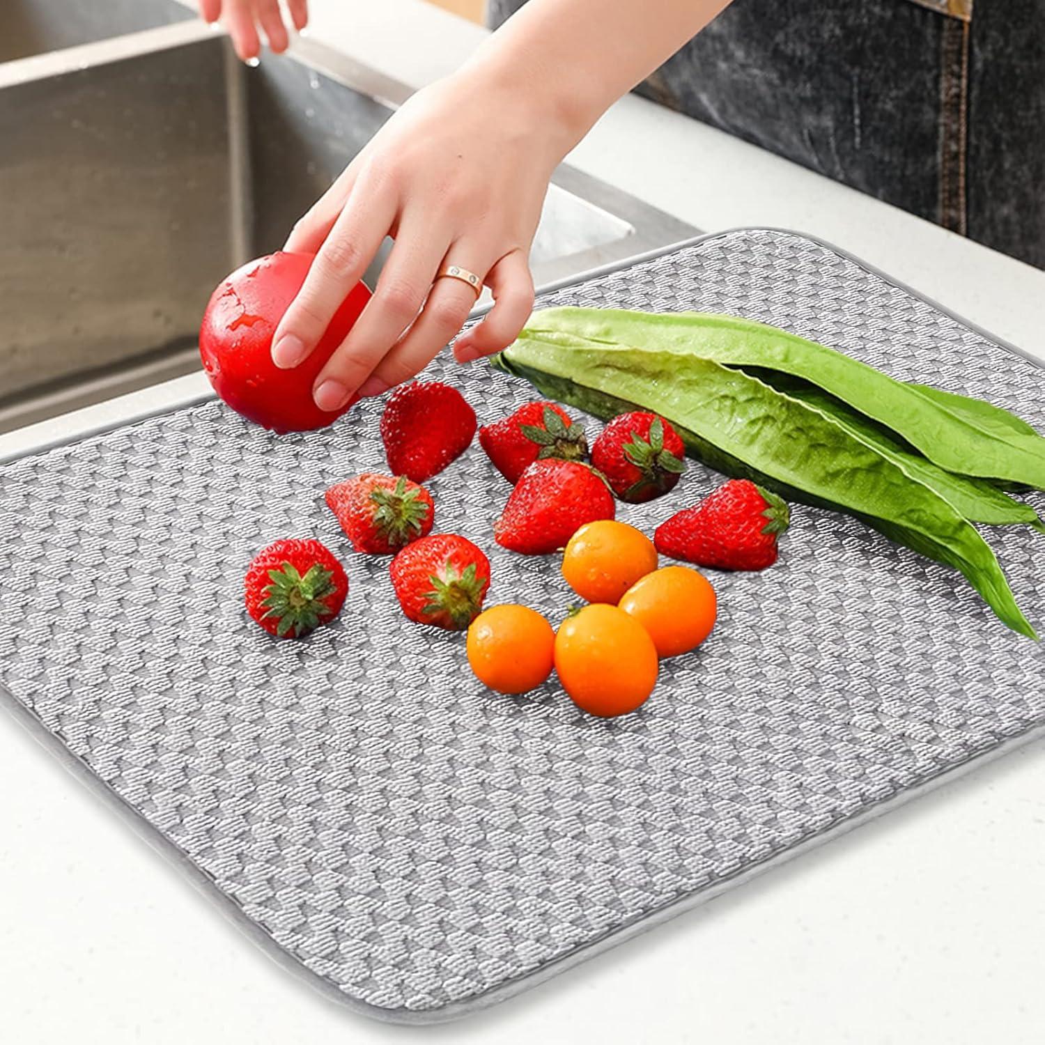 Dish Drying Mat - Large Size 23 x 17 inch, Pack of 2 (Gray)