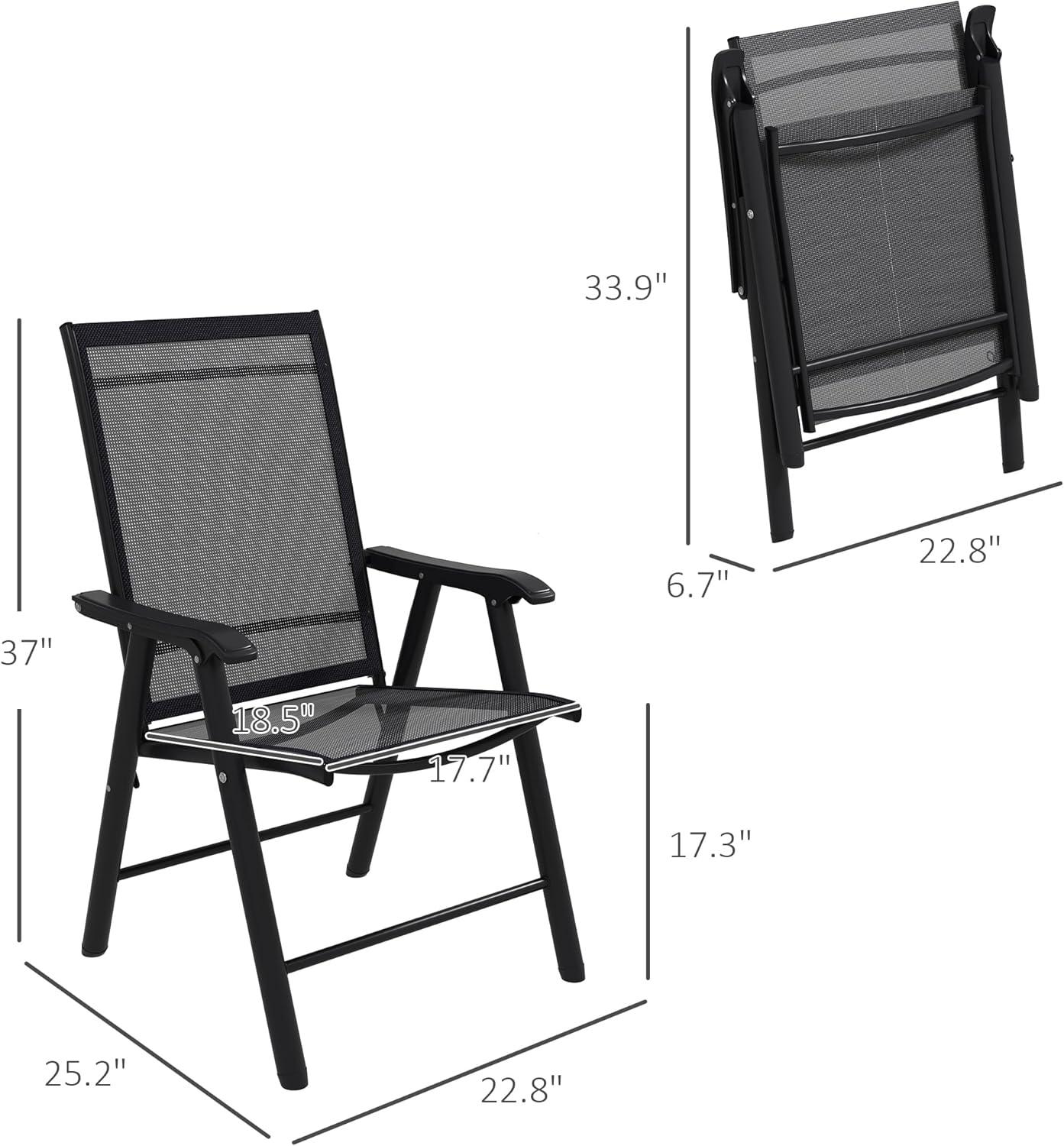 Outsunny Set of 2 Patio Folding Chairs, Stackable Outdoor Sling Chairs with Armrests for Lawn, Camping, Dining, Beach, Metal Frame, Gray