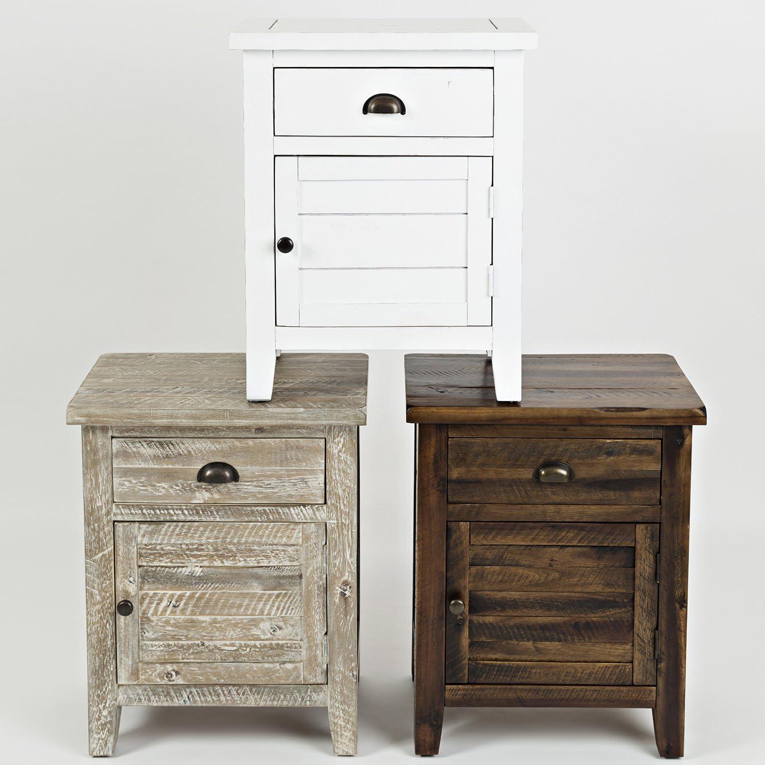 Jofran Artisan's Craft Rustic Farmhouse Distressed Solid Wood Accent Table with One Door and Storage Drawer