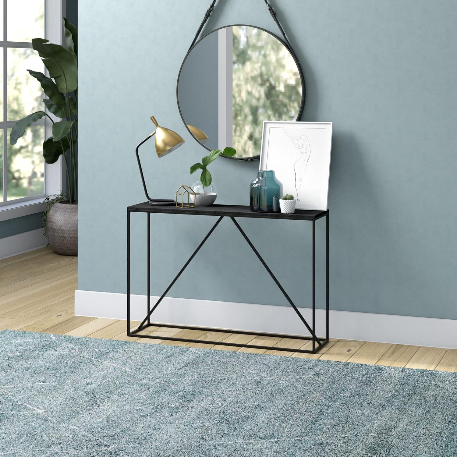 Evelyn&Zoe Nia 45" Wide Rectangular Console Table, Blackened Bronze/Black Grain