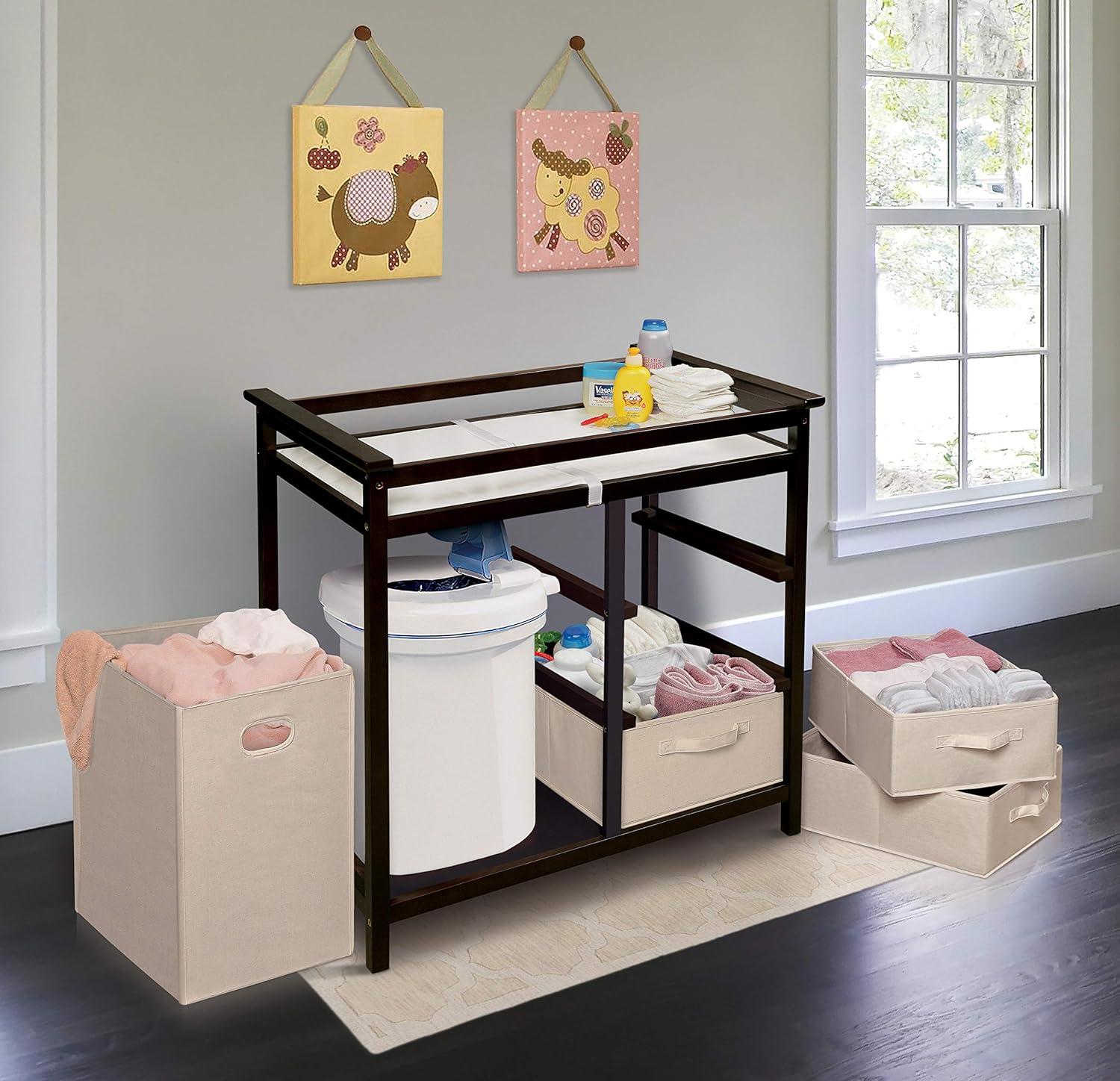 Espresso Baby Changing Table with Hamper and Drawers