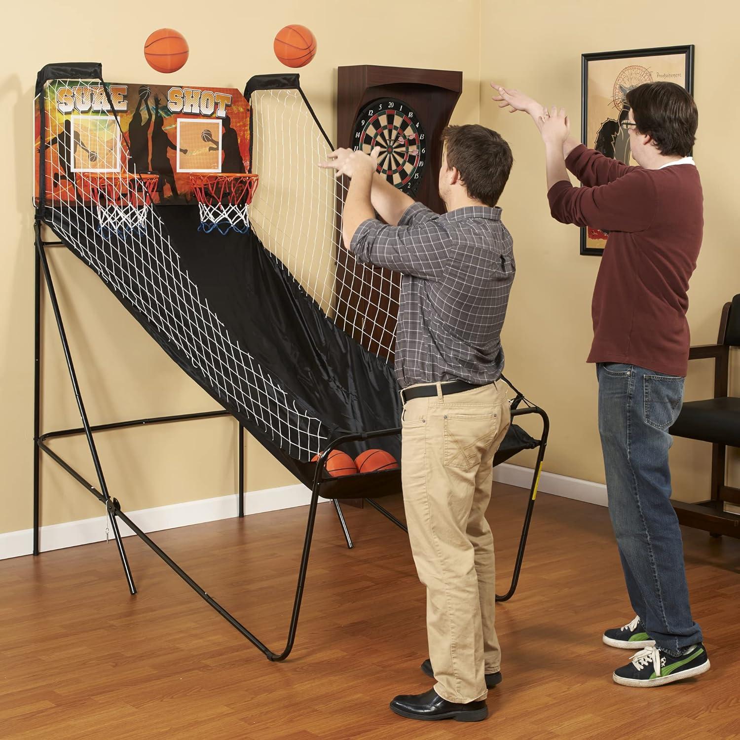 Hathaway Sure Shot 81-In Dual Basketball Arcade Game for Game Room - With LED Scoring, Foldable Indoor Basketball Game Design, Steel Frame, 8 Game Modes, Pump & Dual Hoops