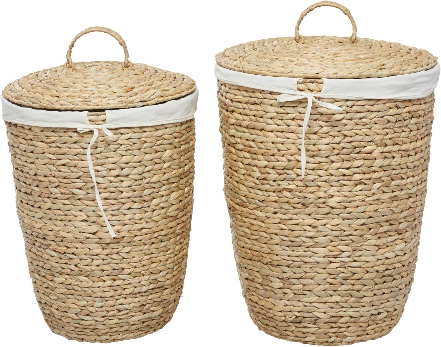 CosmoLiving by Cosmopolitan 23", 25"H Light Brown Seagrass Handmade Storage Basket with Liner and Matching Tops, 2-Pieces