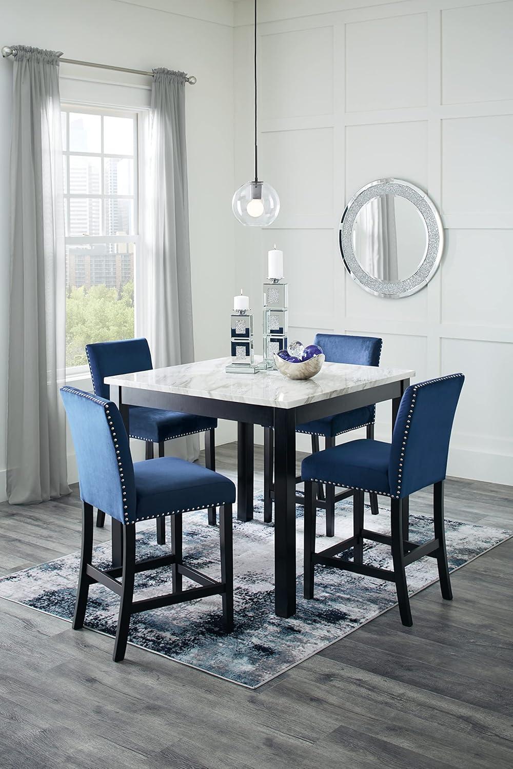 Contemporary Black and Blue Marble Counter Height Dining Set