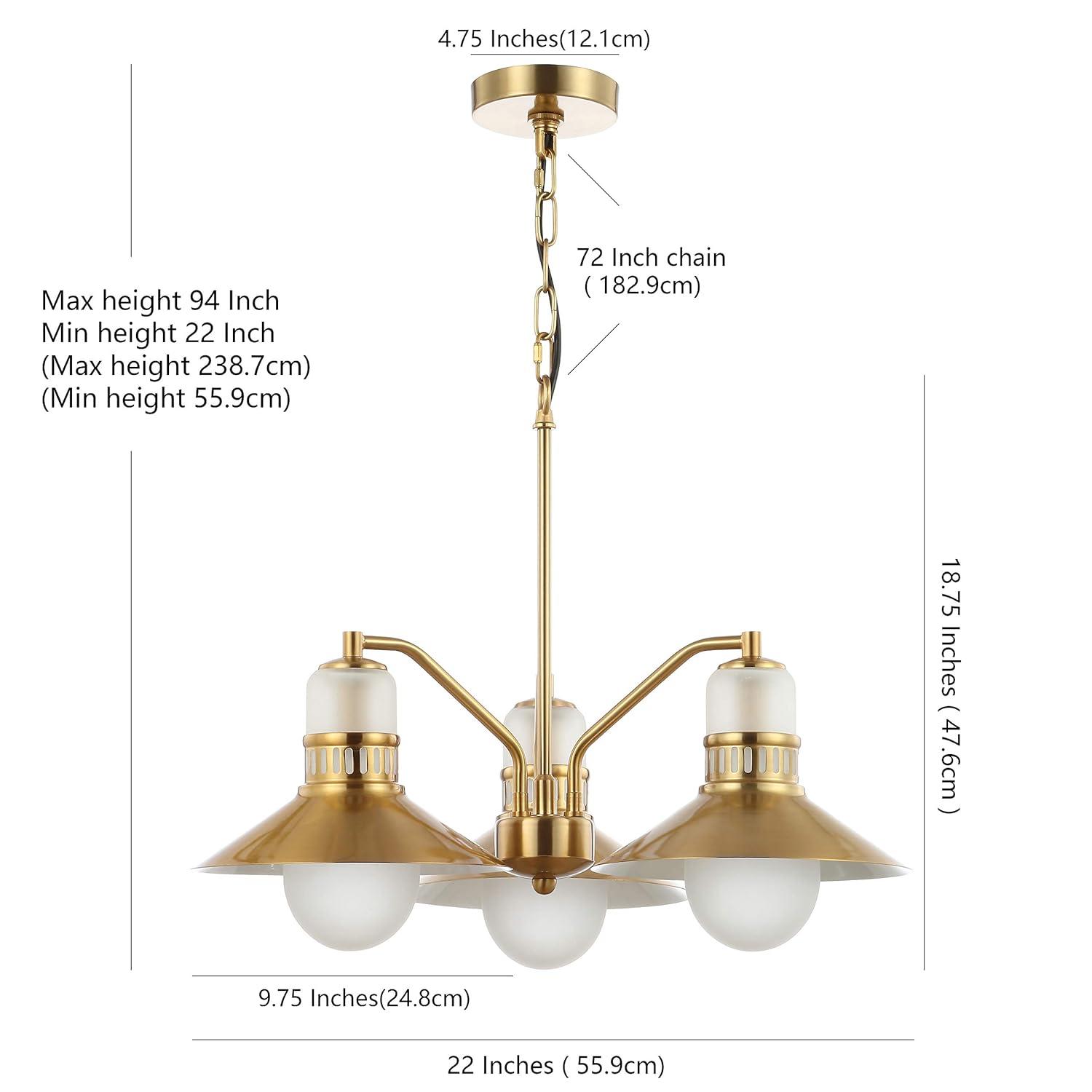 JONATHAN Y JYL6122A Colin 3-Light 22" Adjustable Iron/Glass Retro Hurricane LED Chandelier, Contemporary, Glam for living room, dinning room, bedroom, office Bulb Included, Brass Gold