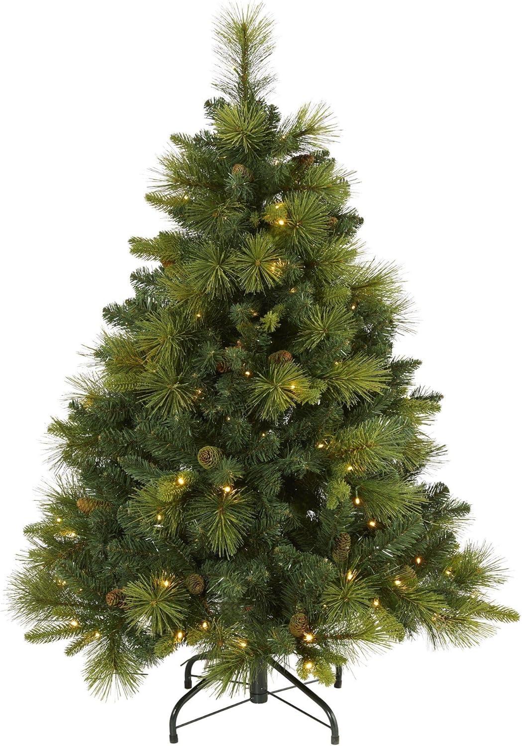 Nearly Natural 4’ North Carolina Mixed Pine Prelit LED Artificial Christmas Tree with Pinecones