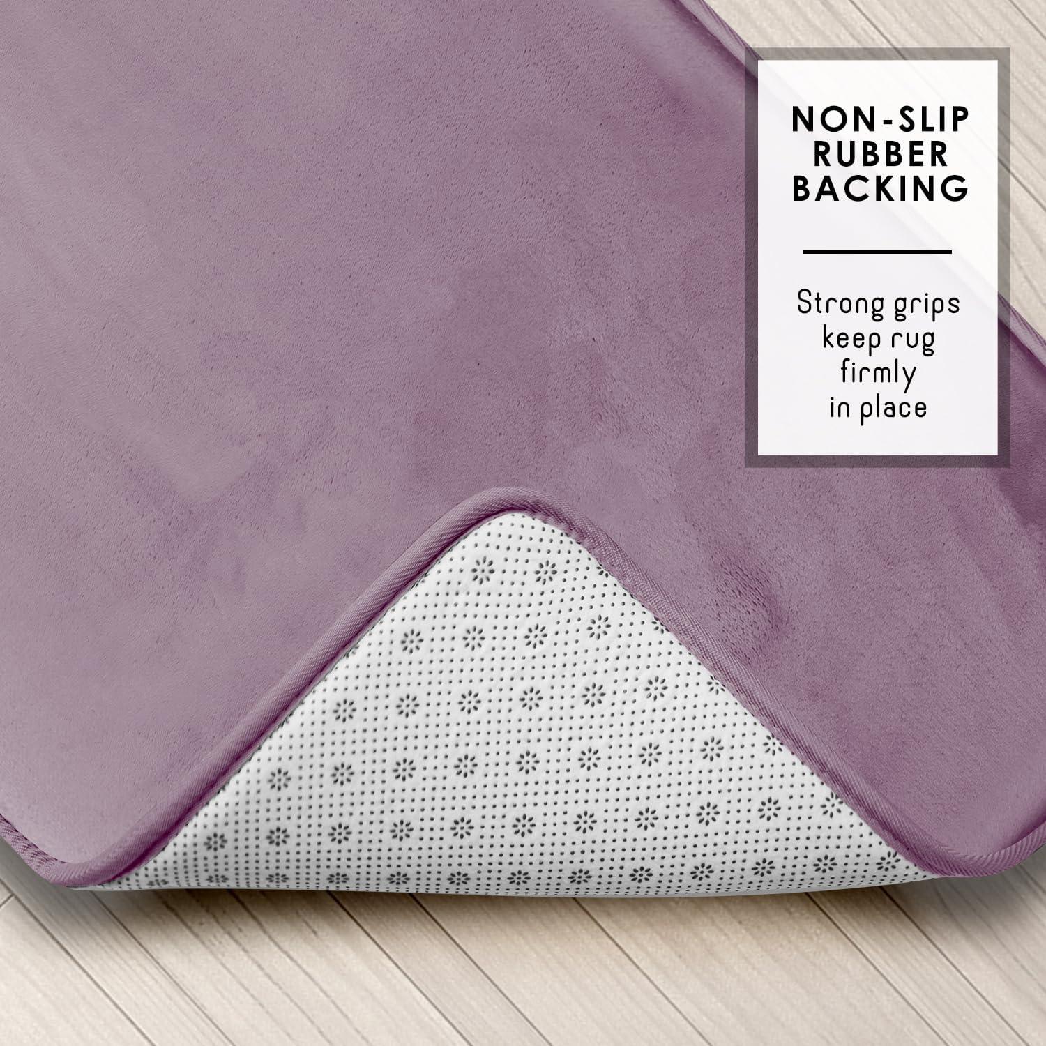 Hearth & Harbor 2 Piece Bathroom Rugs Bath Mat Set, Non-Slip Velvet Memory Foam Bath Mats, Dusty Purple