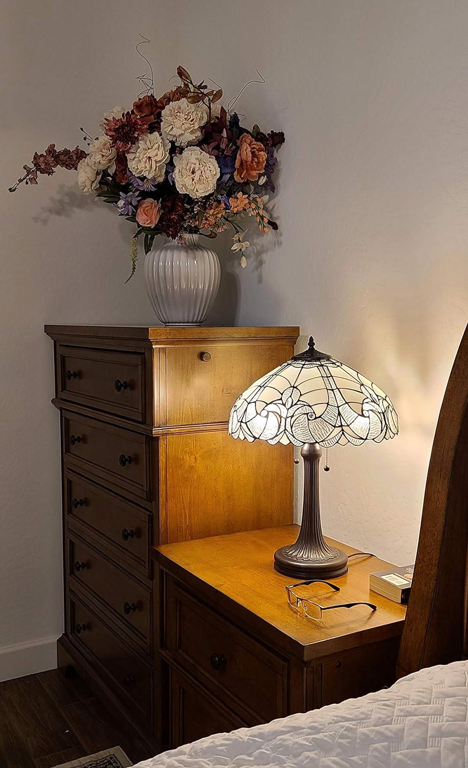 Amora 23" White Stained Glass Tiffany Table Lamp