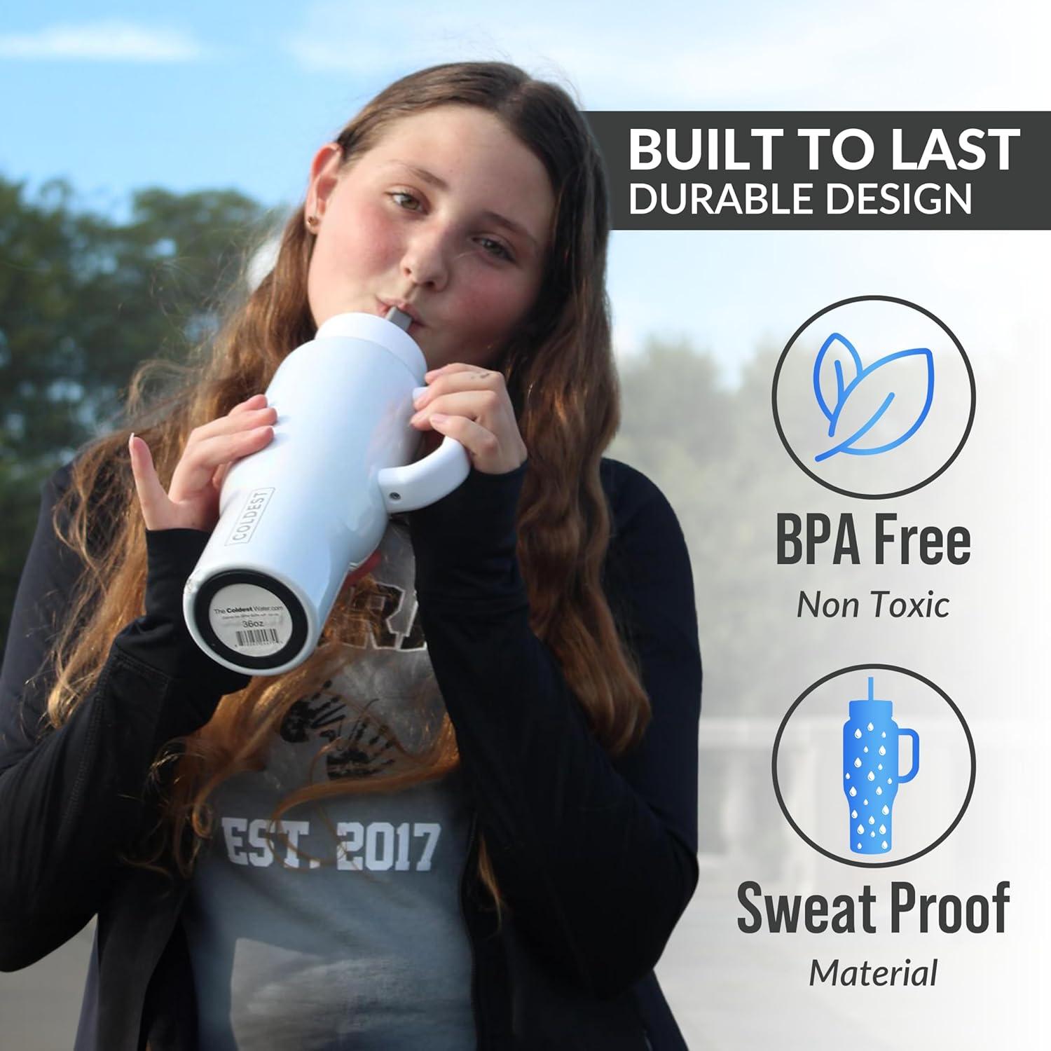 Coldest 40 oz Tumbler with Handle and Straw, 100% Spill Proof Tumbler with Straw (3 Lids), Stainless Steel Insulated Leakproof Tumblers for Women Men, Cup Holder Friendly, 46 oz (Forever Pink Glitter)