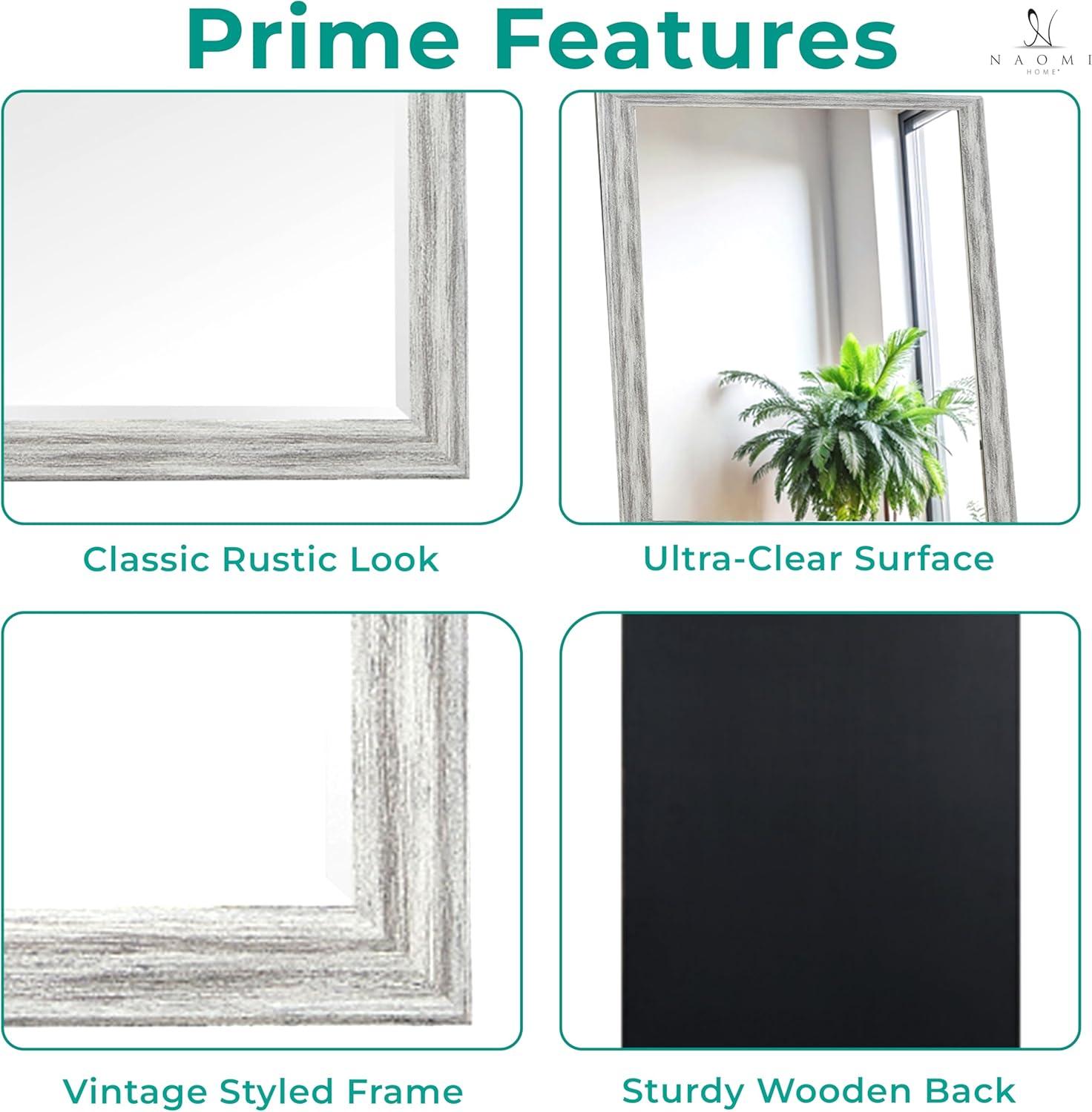 Highland Dunes Lindberg Rectangle Full Length Mirror, Faux Wood Farmhouse Mirror, Floor Mirror
