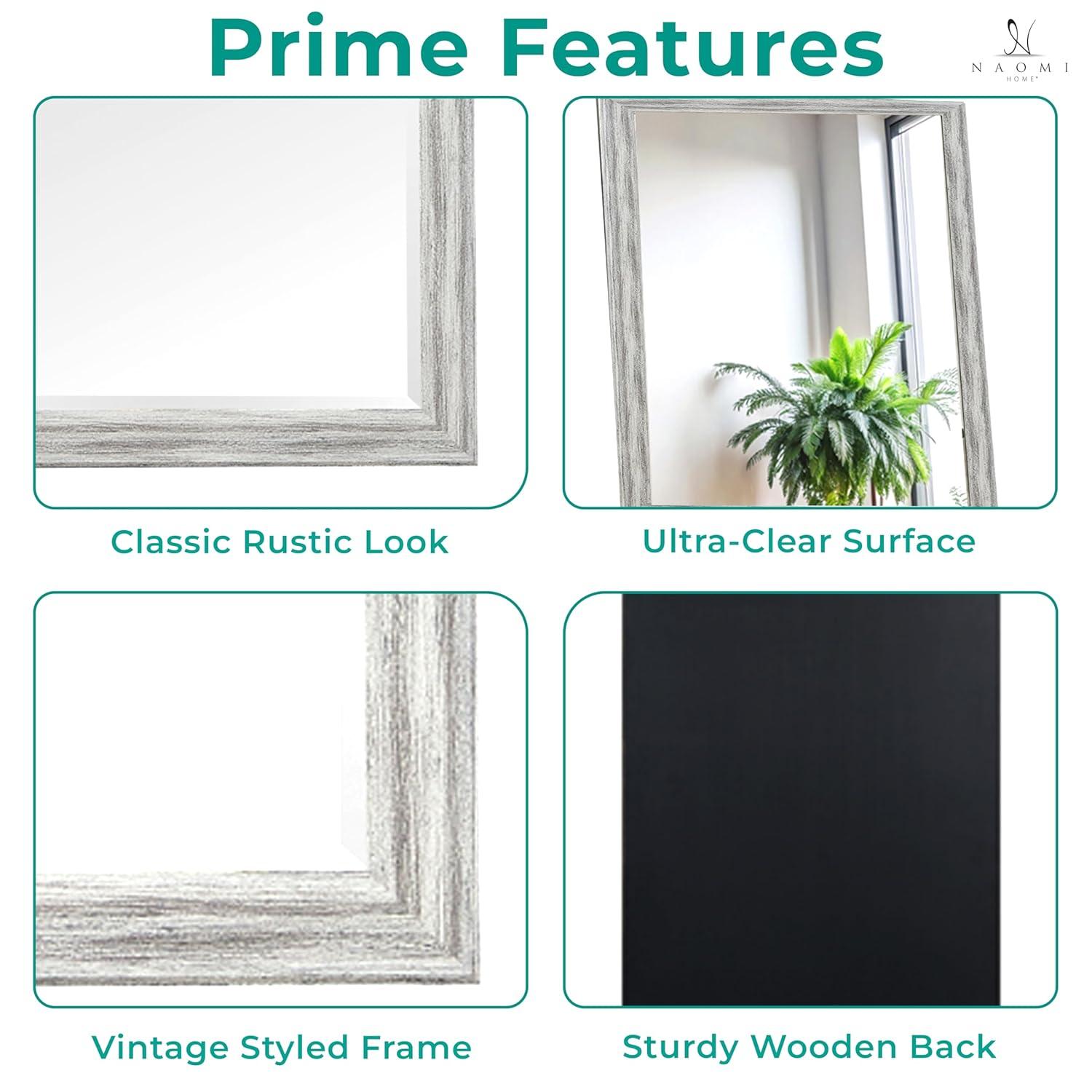 Highland Dunes Lindberg Rectangle Full Length Mirror, Faux Wood Farmhouse Mirror, Floor Mirror