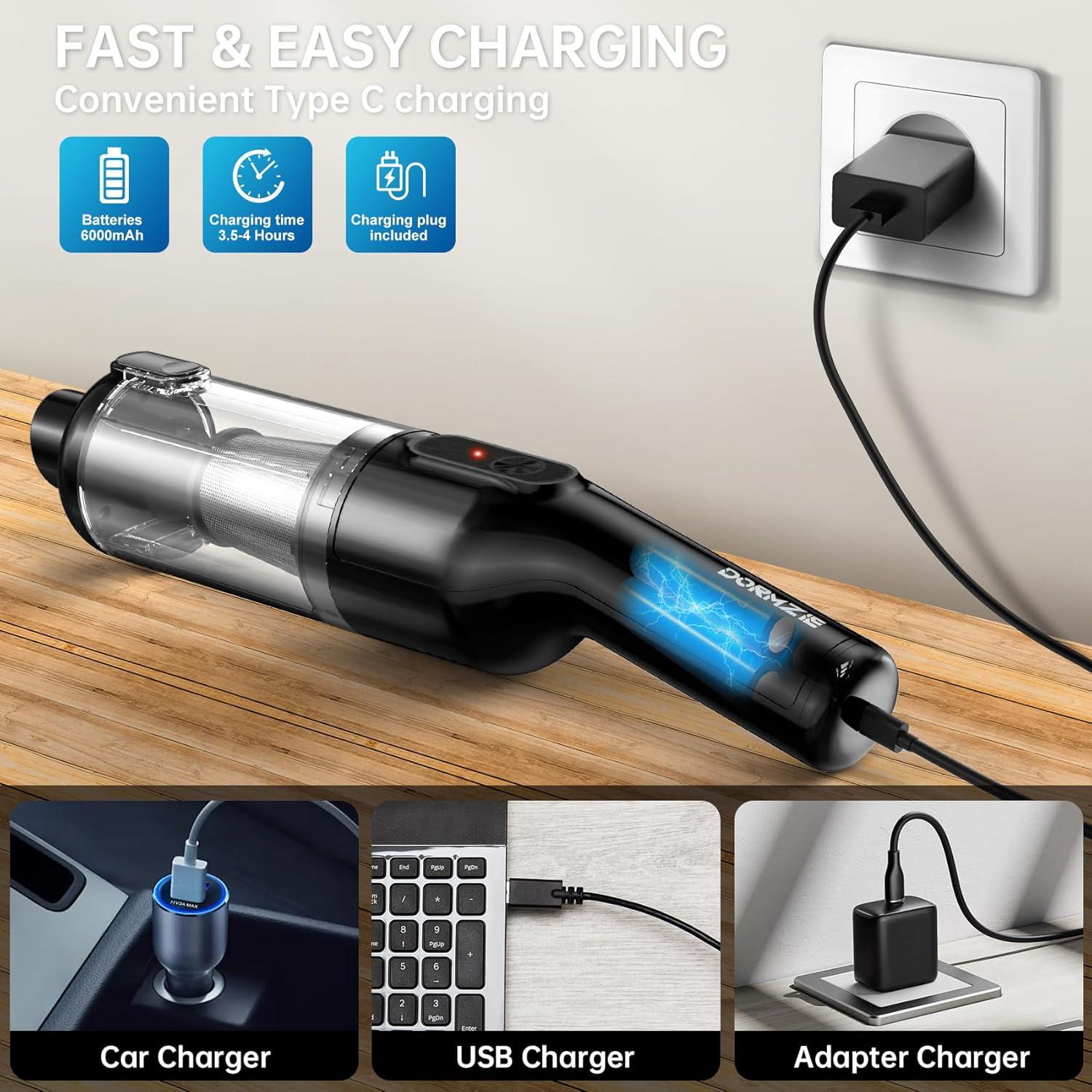 Cordless Handheld Vacuum, Rechargeable Car Vacuum with 16000Pa Powerful Suction, Ultra-Lightweight 1.3lbs, Brushless Motor, Multiple Accessories for Home Office Car Pets Cleaning