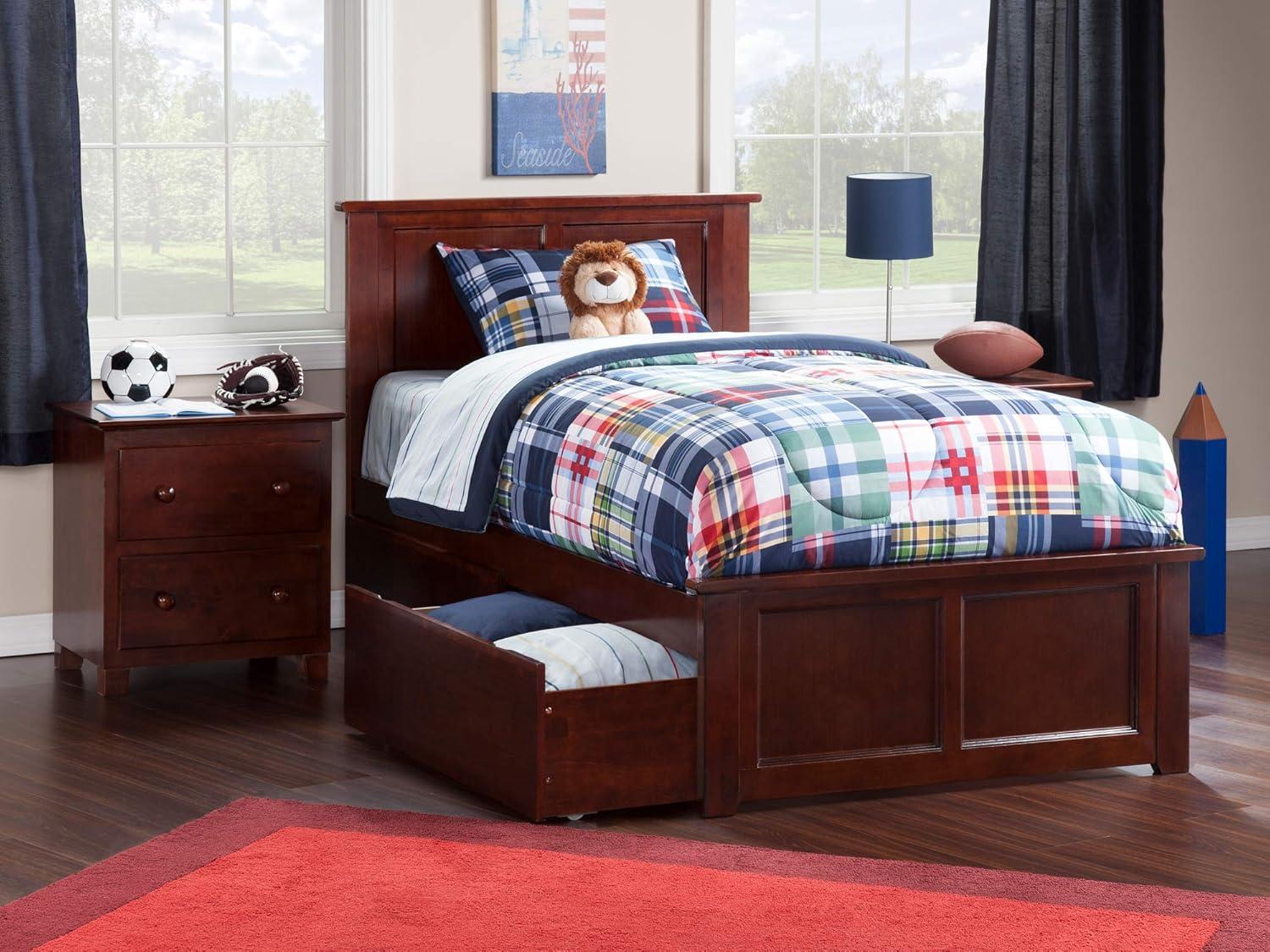 Madison Twin XL Platform Bed with Matching Foot Board with 2 Urban Bed Drawers in Walnut