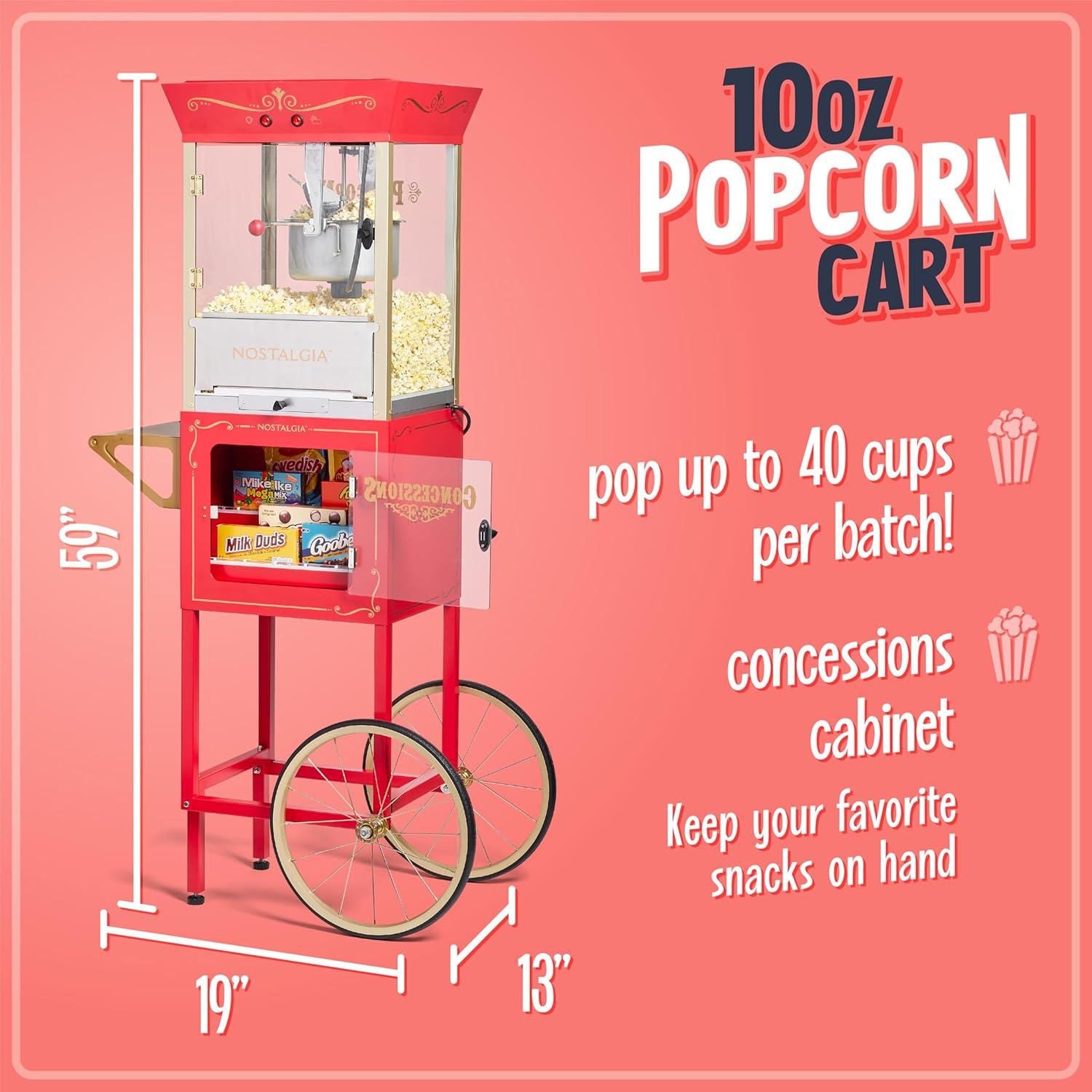 Vintage Red Hot Oil Popcorn Maker with Cart