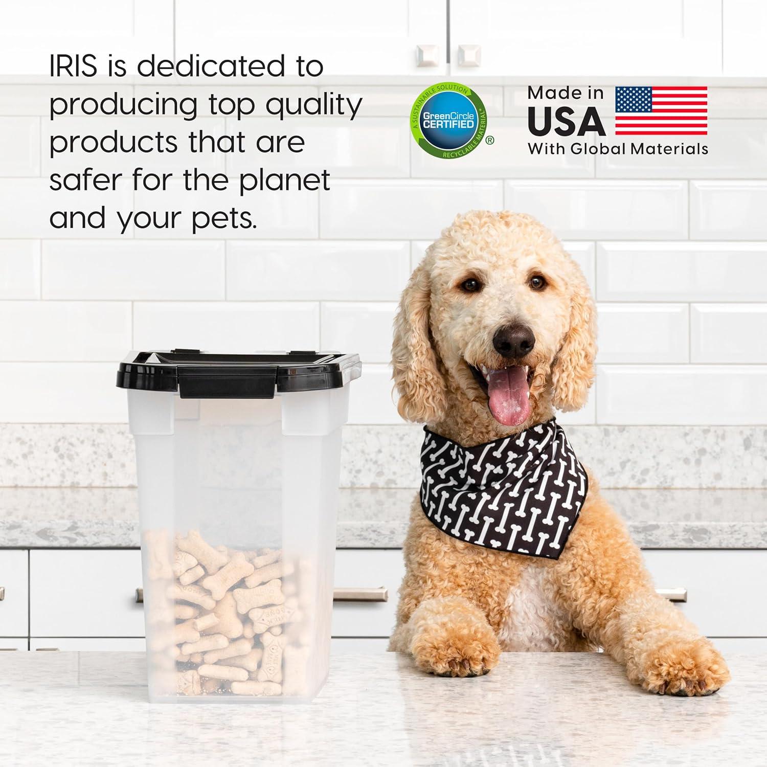 IRIS USA 10 Lbs / 12.75 Qt WeatherPro Airtight Pet Food Storage Container, Clear/Black