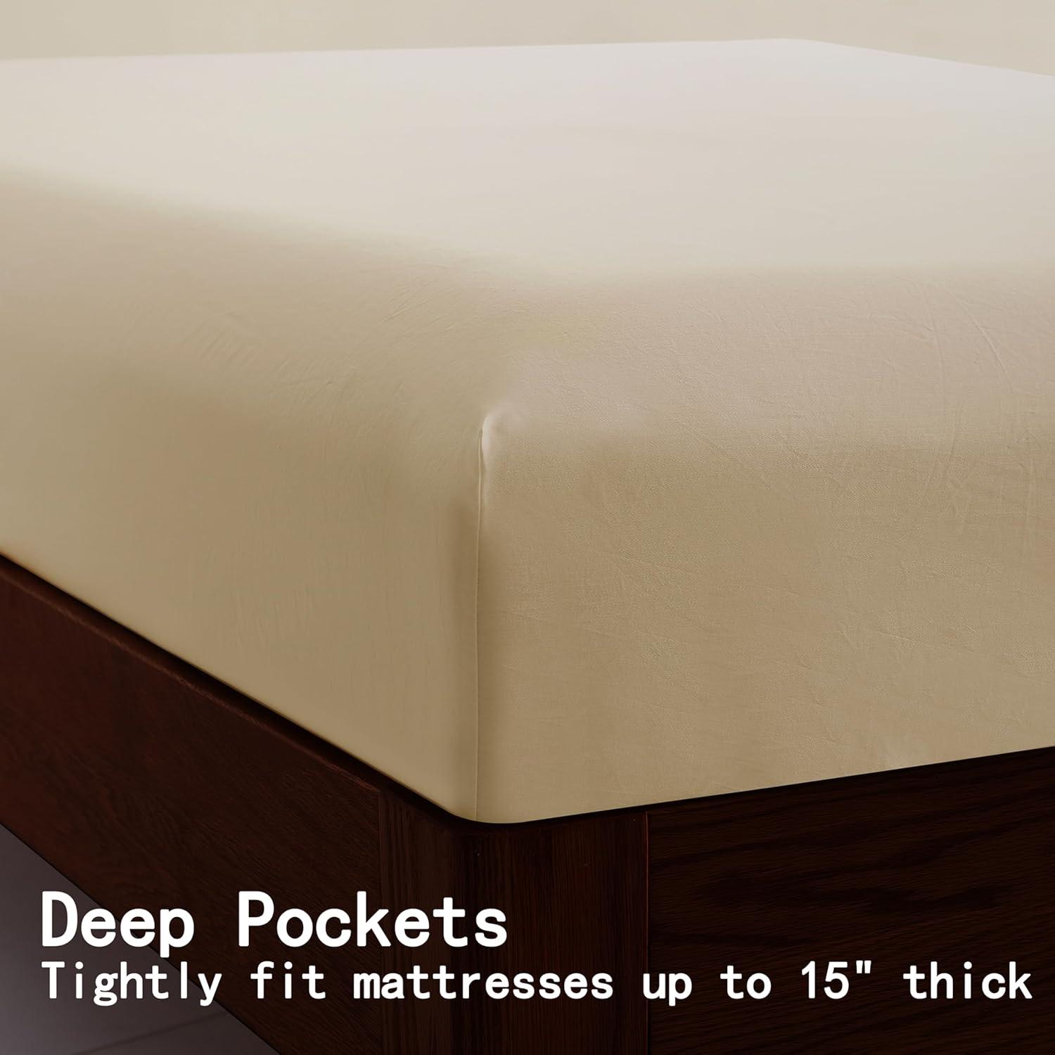 King Size 100% Egyptian Cotton Fitted Sheets 600 Thread Count 16" Deep Pocket, Ultra-Soft Hotel Luxury, Durable, Breathable and Comfy Bottom Sheet (1 Pack King Fitted Sheet, White)