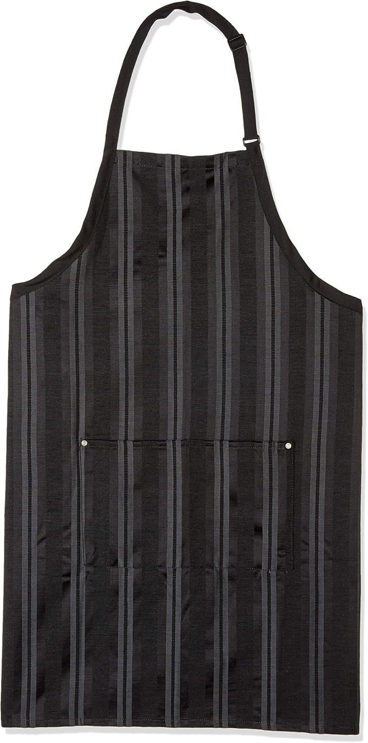 Black and Gray Striped Cotton-Poly Wide Bib Apron