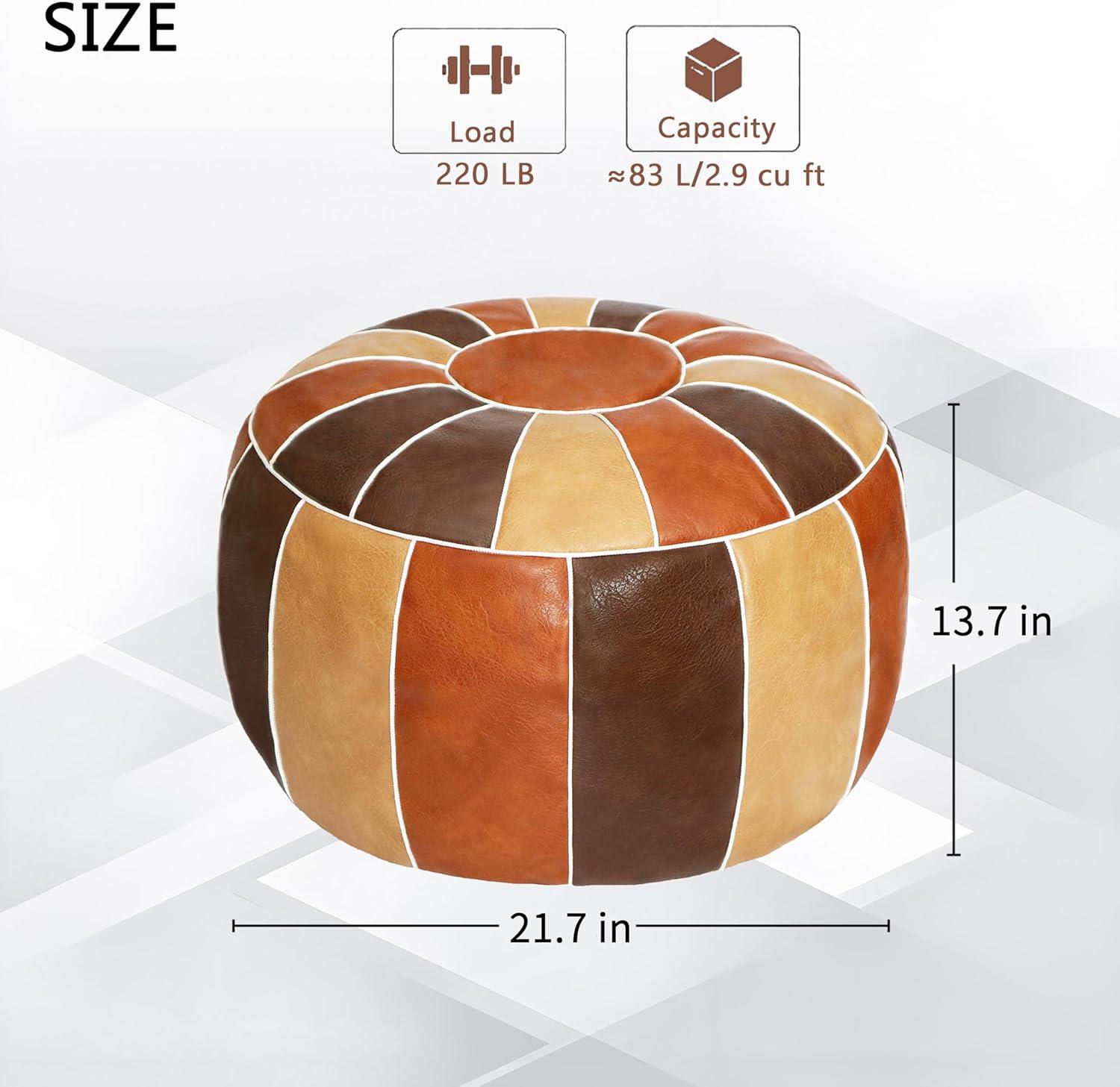 Unstuffed Handmade Moroccan Round Pouf Foot Stool Ottoman Seat Faux Leather Large Storage Bean Bag Floor Chair Foot Rest For Living Room, Bedroom Or Wedding Gifts