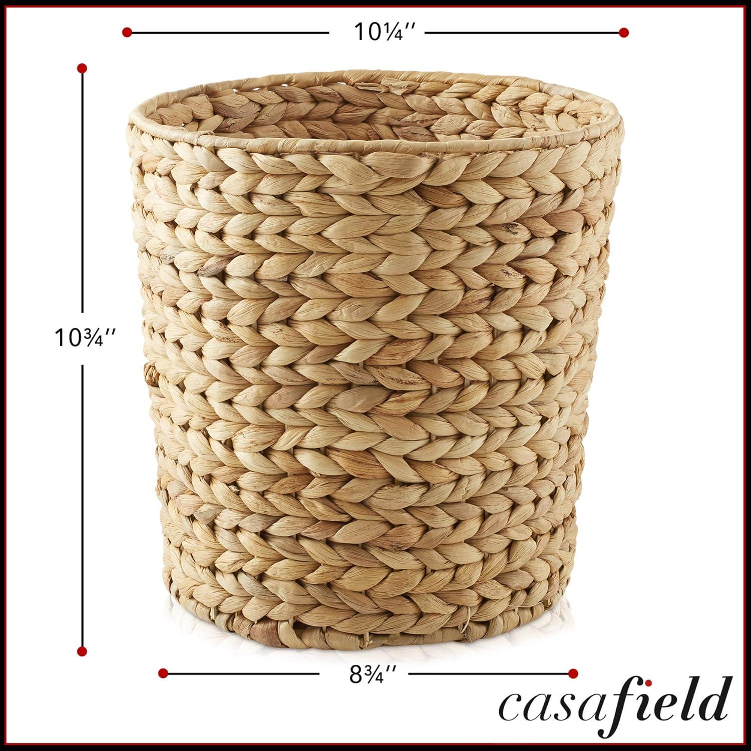 Casafield Water Hyacinth Waste Basket, Woven Trash Can for the Bathroom, Bedroom, Laundry Room, Home Office