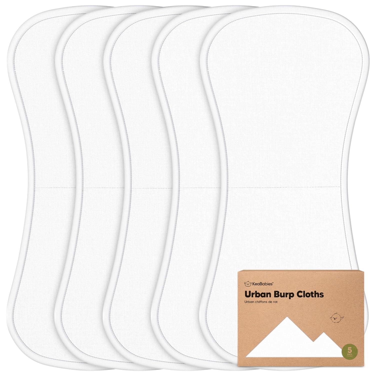 KeaBabies 5pk Urban Baby Burp Cloths, Organic Burping Cloth for Babies, Burp Rags for Baby Girls, Boys (Soft White)