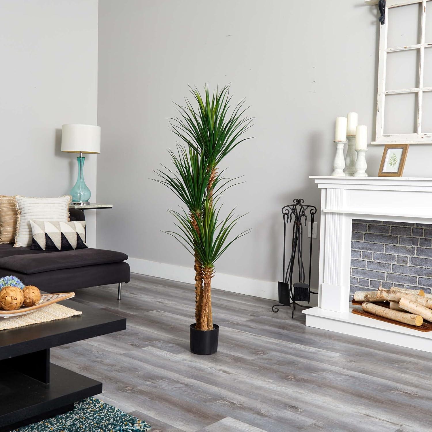 Slim Green Yucca Artificial Tree in Black Pot