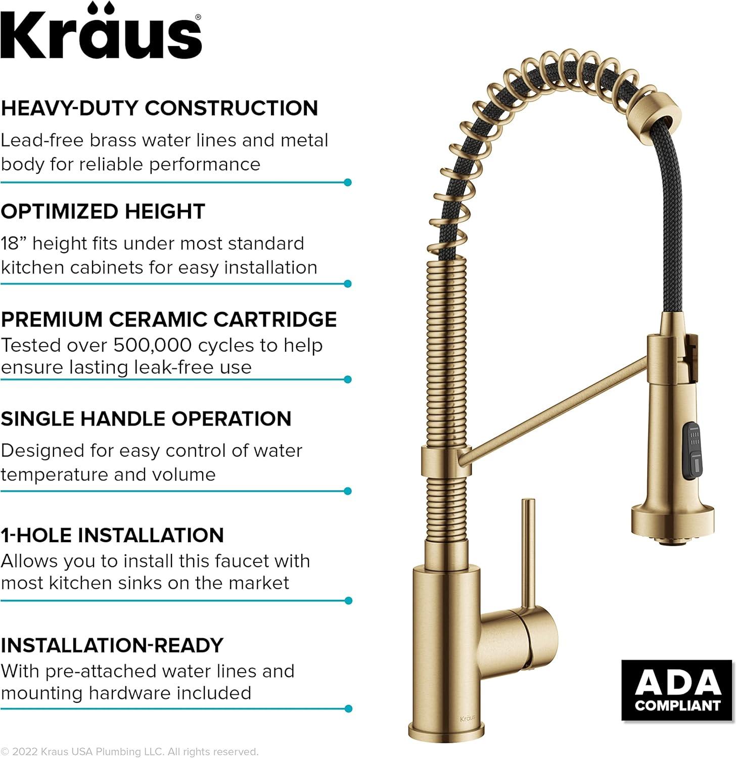 KRAUS Bolden Commercial Style 2-Function Single Handle Pull Down Kitchen Faucet