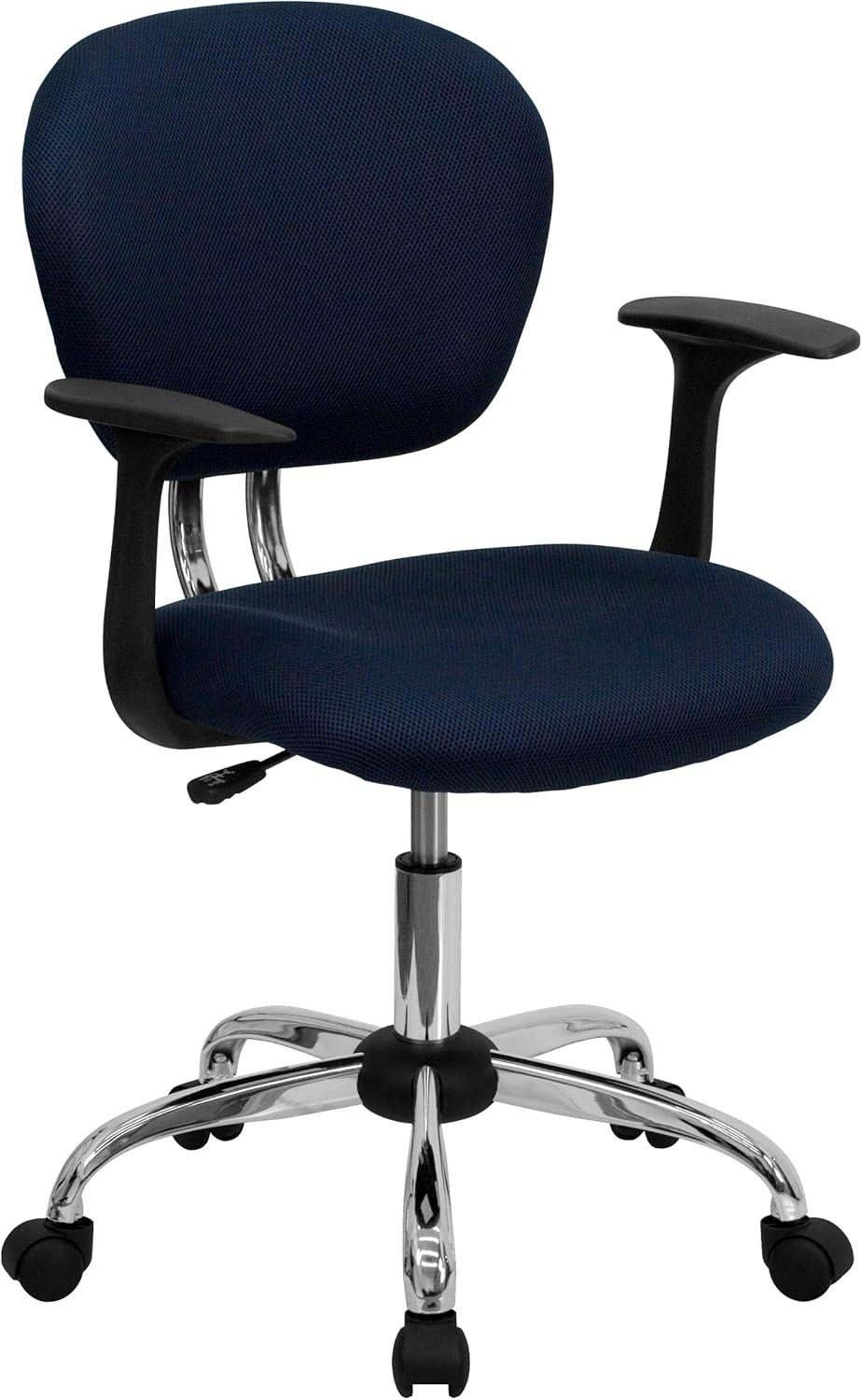 Flash Furniture Mid-Back Navy Mesh Padded Swivel Task Office Chair with Chrome Base and Arms