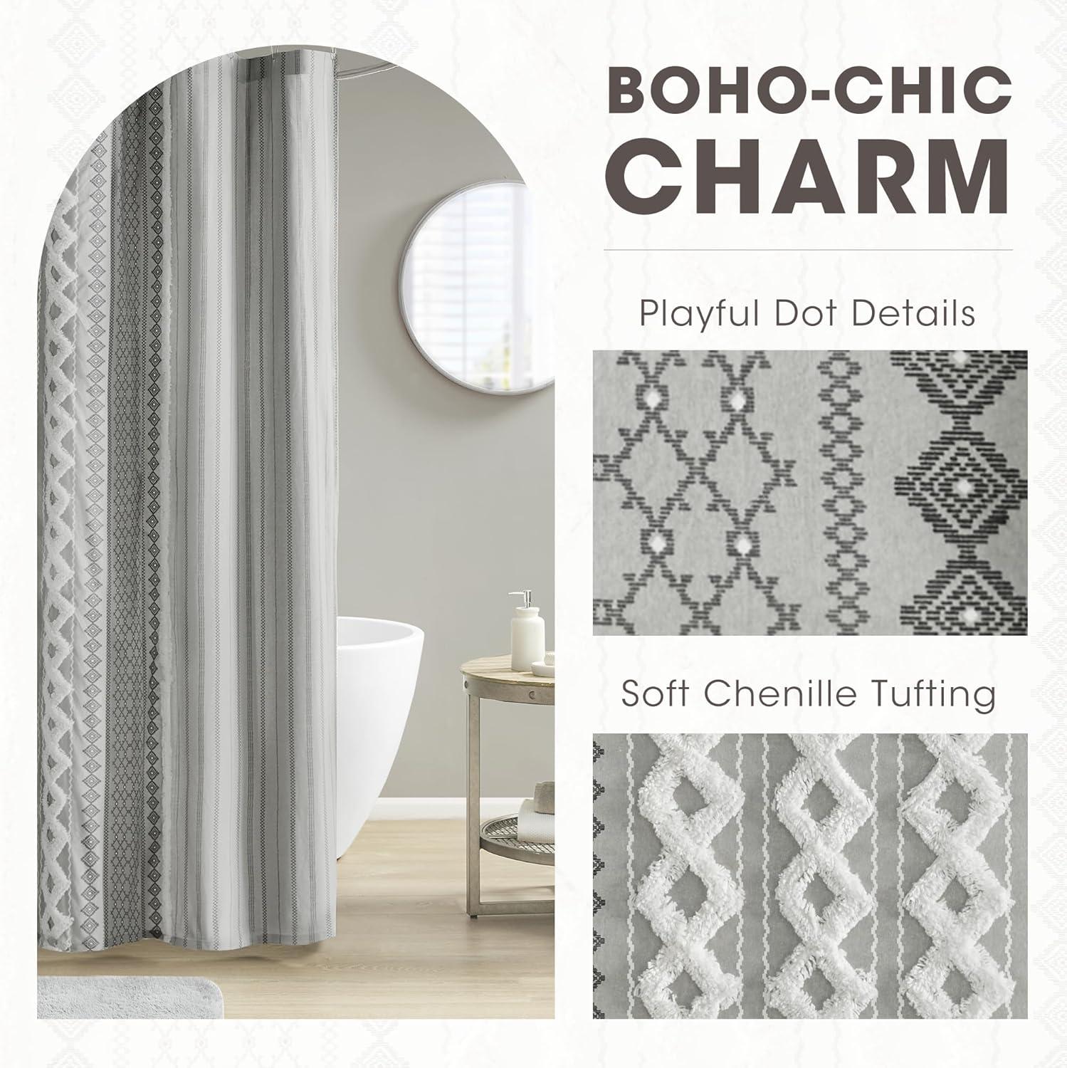 INK+IVY Imani 100% Cotton Printed Shower Curtain with Chenille