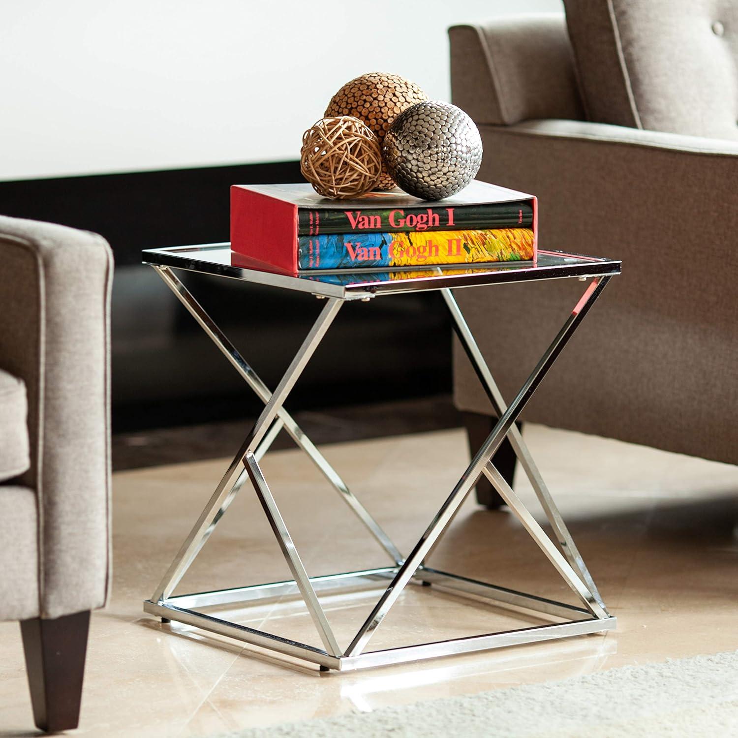 Elegant Square Polished Chrome and Clear Glass End Table