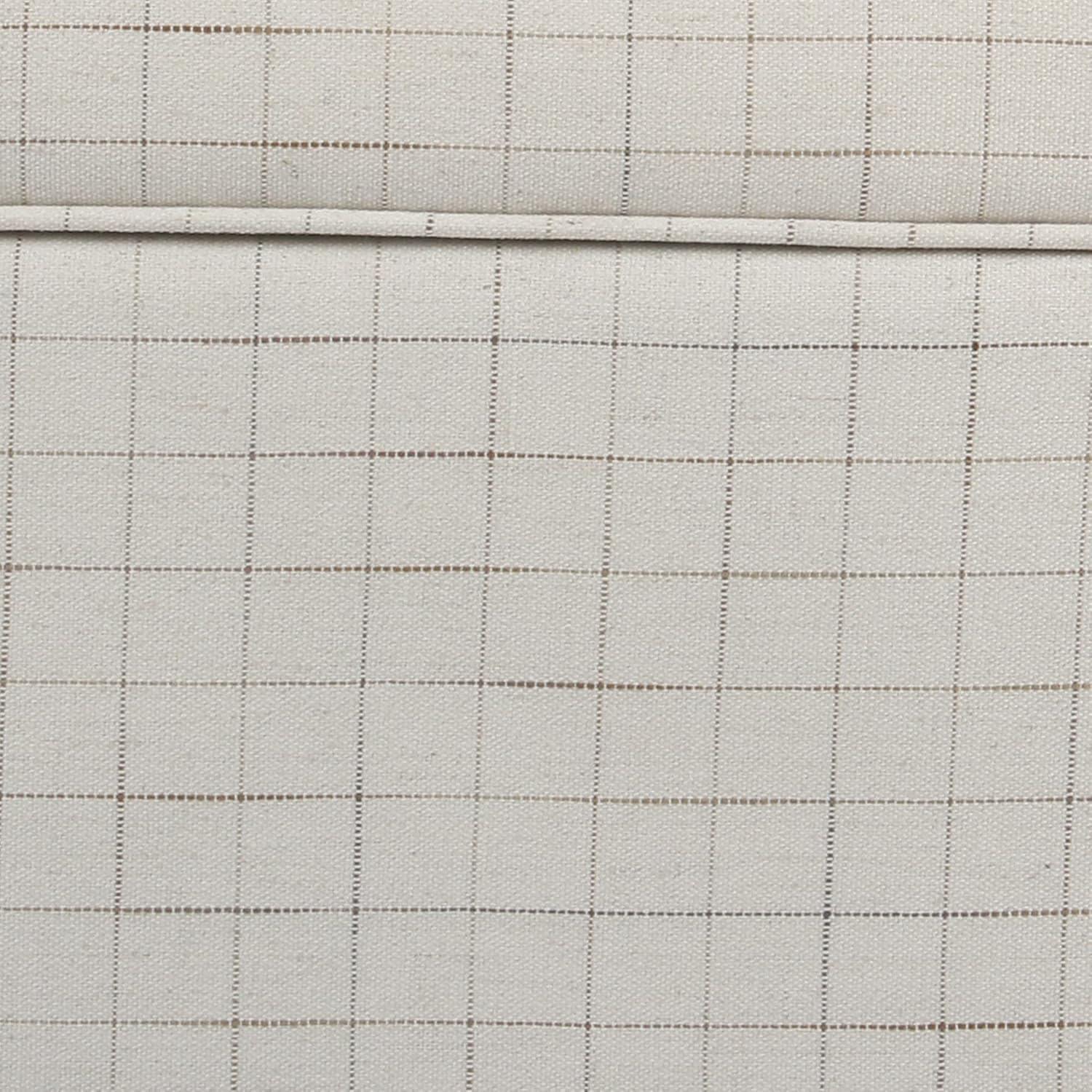 Benzara Wooden Square Ottoman with Grid Patterned Fabric Upholstery and Hidden Storage, Beige and Brown