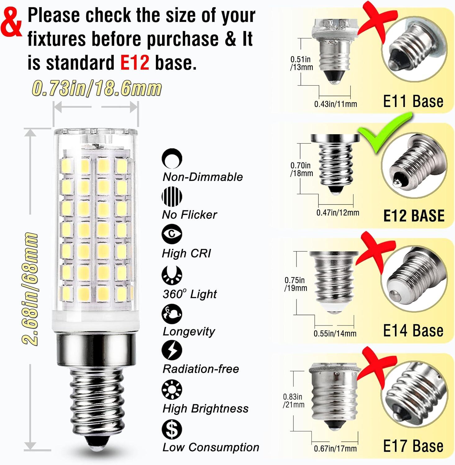 ALIDE E12 75 Watt Replacement LED Candelabra Bulbs C7,6000K Daylight Bright Cool White,800LM T6 7.5W LED E12 Chandelier Light Bulbs for Ceiling Fan Pendant Lighting,Non-dimmable,6 Pack