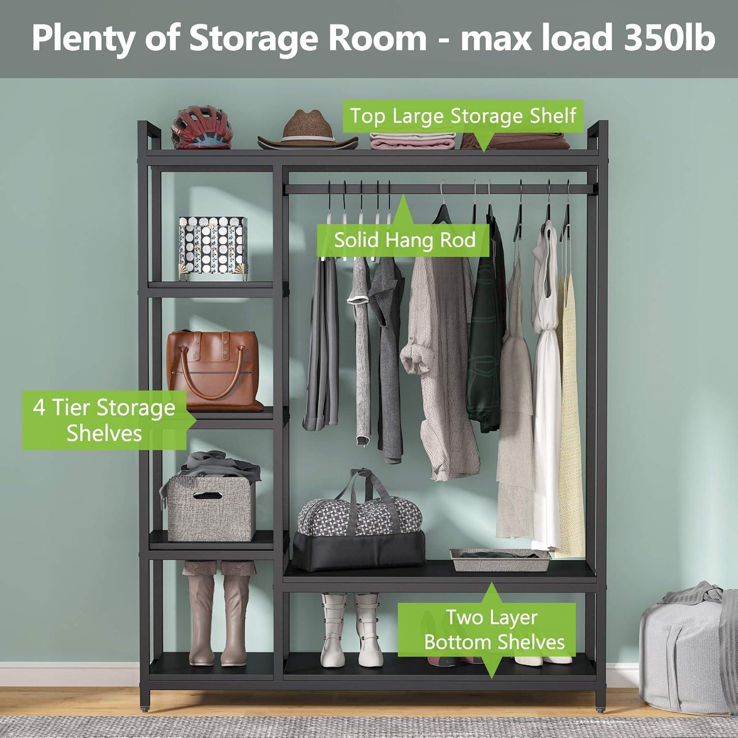 Tribesigns Free-standing Closet Organizer Garment Rack with 6 Storage Shelves and Hanging Bar