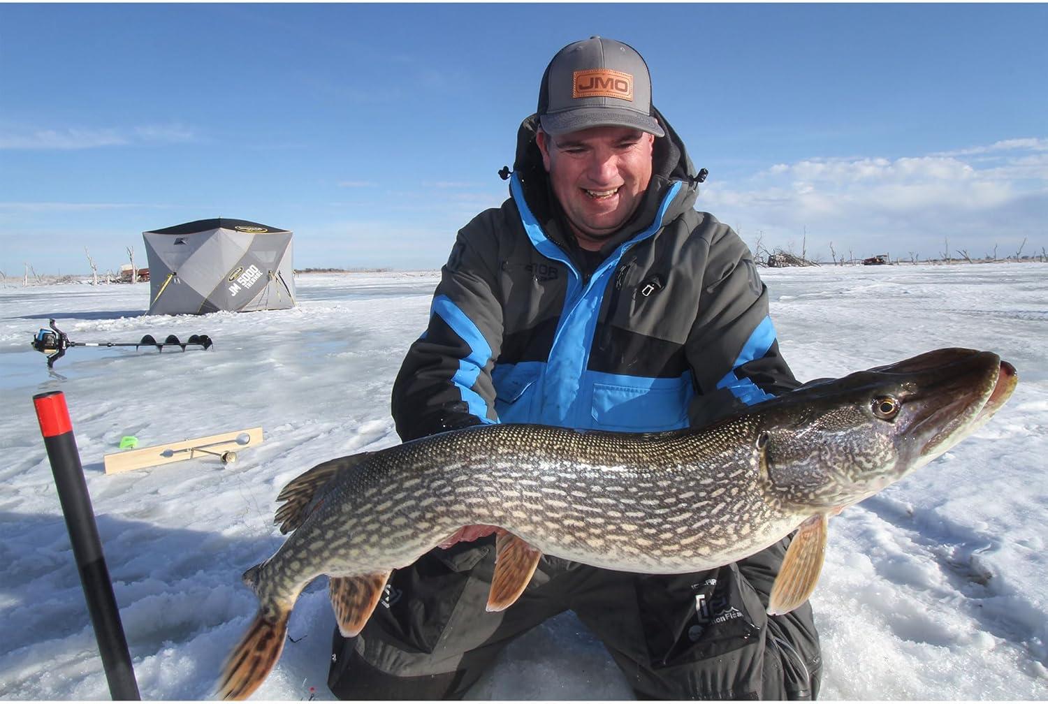 CLAM 14471 Portable 4 to 6 Person 9 Foot Jason Mitchell X5000 Ice Fishing Angler Thermal Hub Shelter Tent with Anchors, Tie Ropes, and Carrying Bag