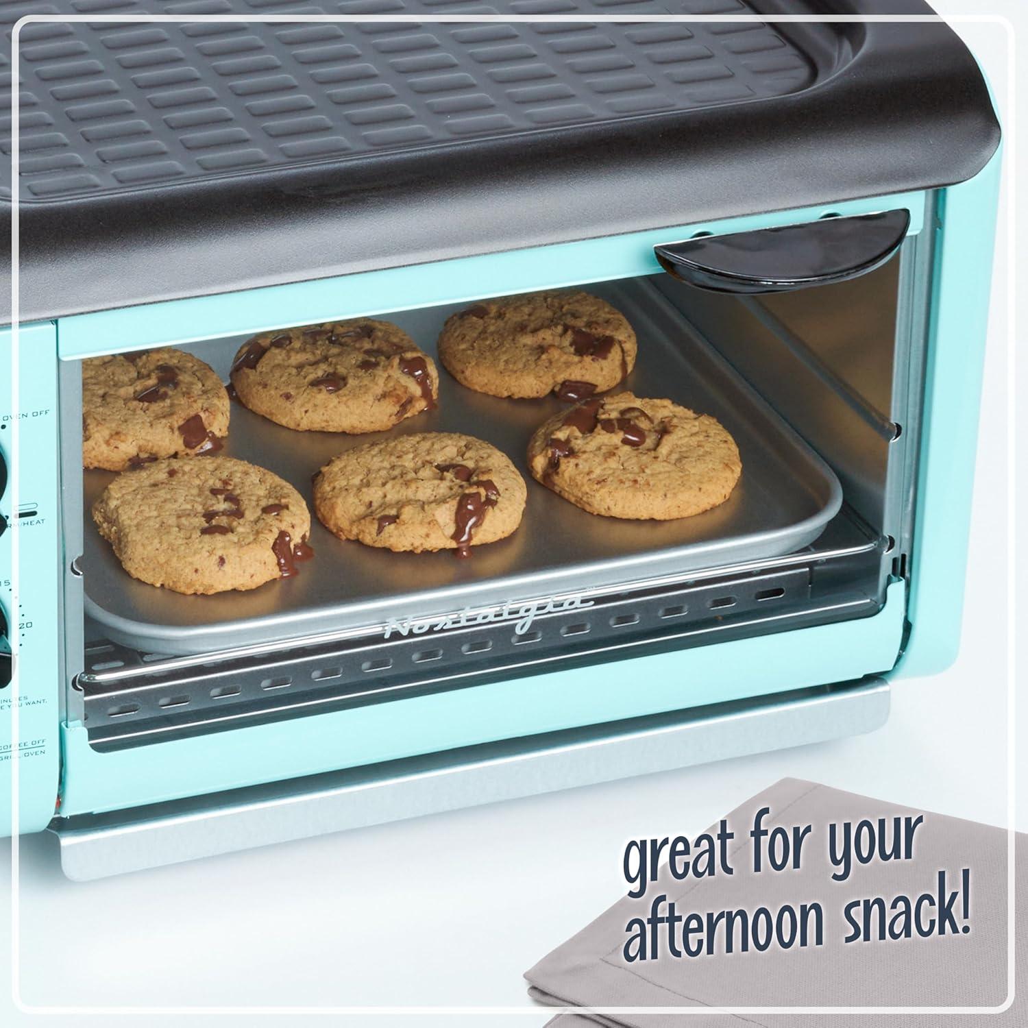 Nostalgia Retro 3-in-1 Family Size Electric Breakfast Station, Coffeemaker, Griddle, Toaster Oven, Aqua