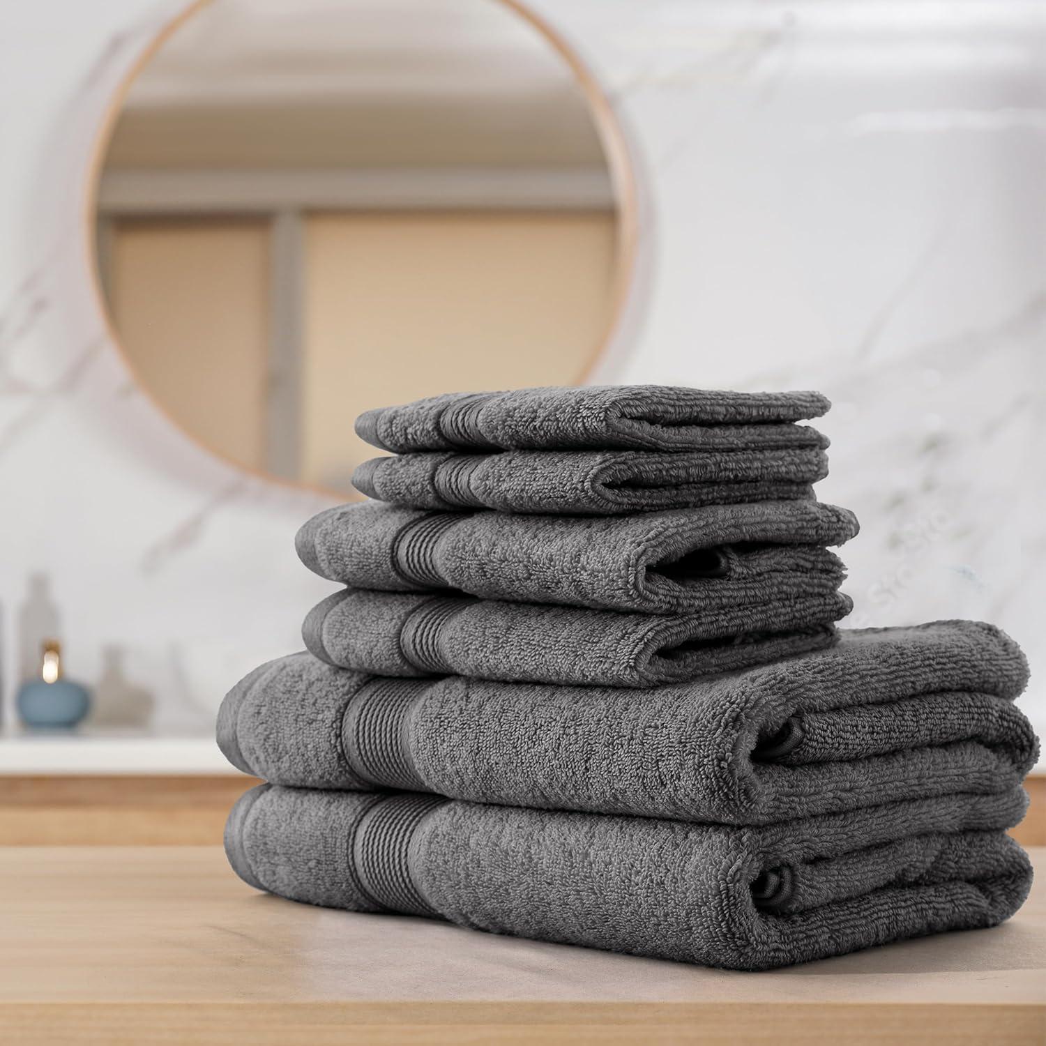 100% Cotton Quick-Dry Everday Towel Set - Great Bay Home (6 Pack Hand Towels, Dark Grey)
