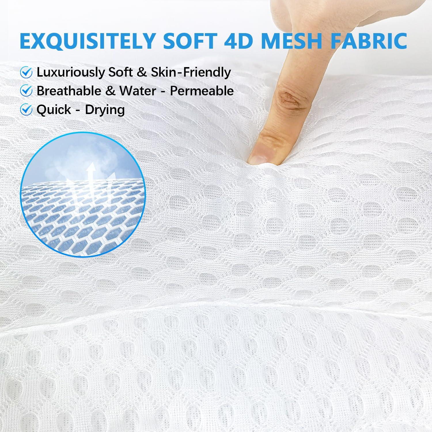 REEZEIVI Bath Pillows for Tub,Bath Pillow with 6 Non-Slip Suction Cups,Soft 4D Mesh Fabric,Bathtub Pillows for Tub Neck and Back Support,Extra Thick Luxury Bathtub Pillows,White