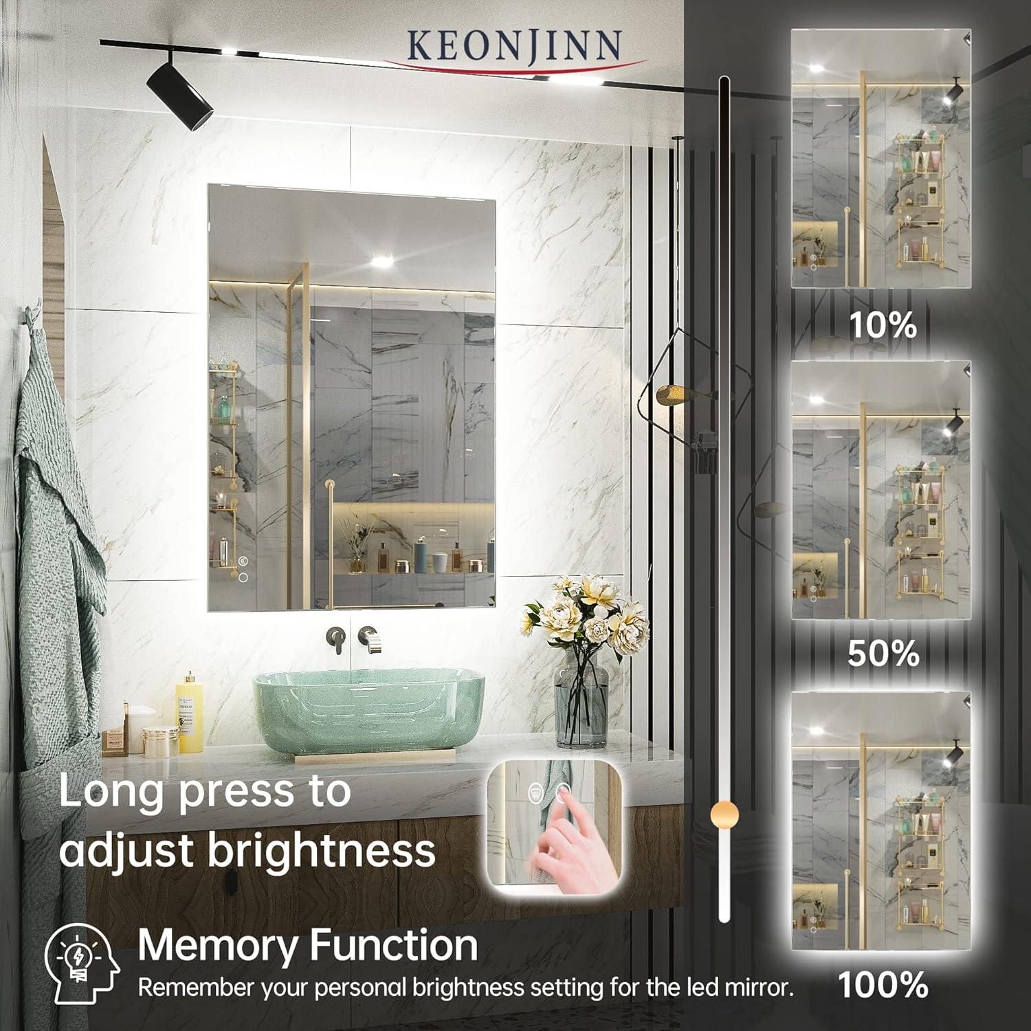 Ivy Bronx Keonjinn 40 X 24 In LED Bathroom Mirror With Lights, Adjustable 3 Color Lights, LED Vanity Mirror, Wall Mounted Anti-Fog Dimmable Mirror, UL Listed LED Driver, HD Tempered Glass(Horizontal/Vertical)