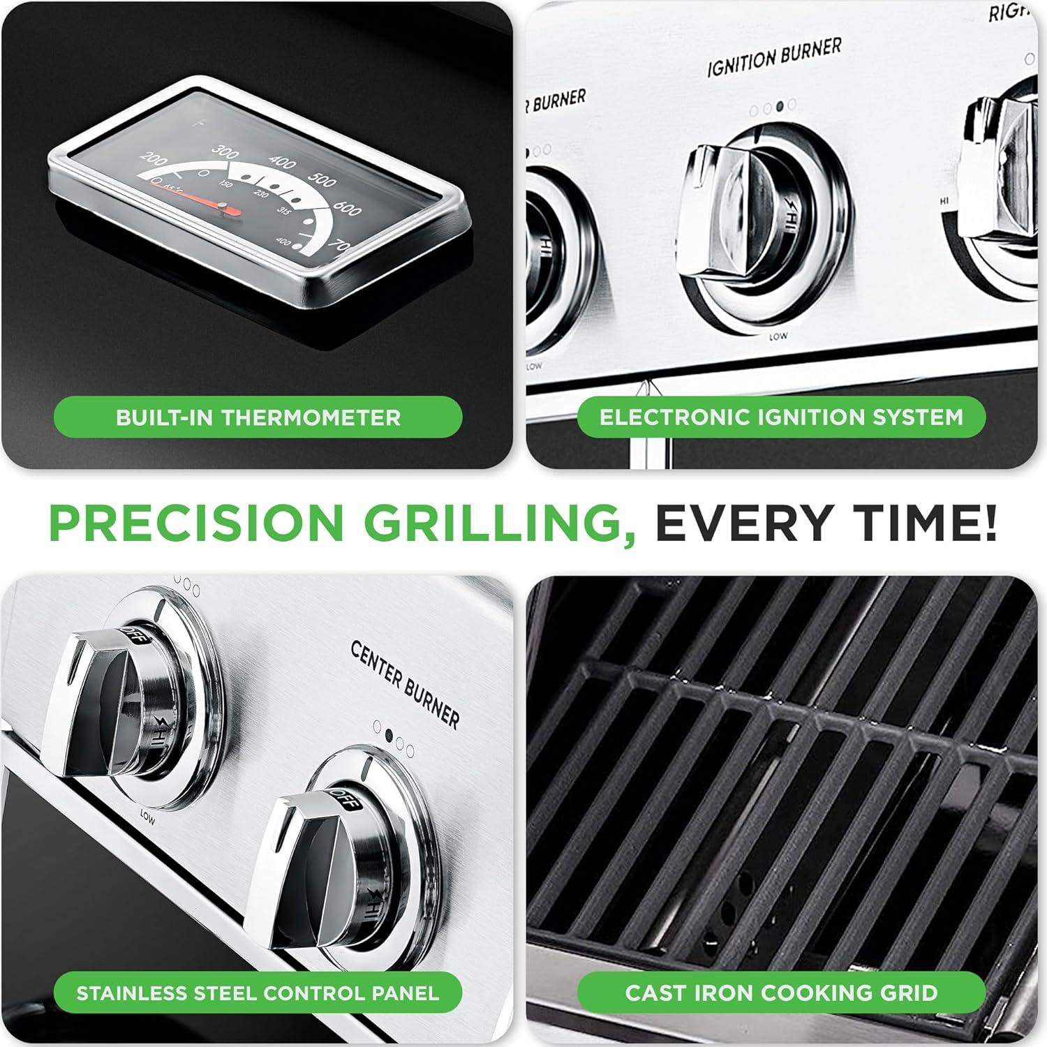 NutriChef Stainless Steel Heavy-Duty 5-Burner Propane Gas Grill, 52,000 BTU Grilling Capacity