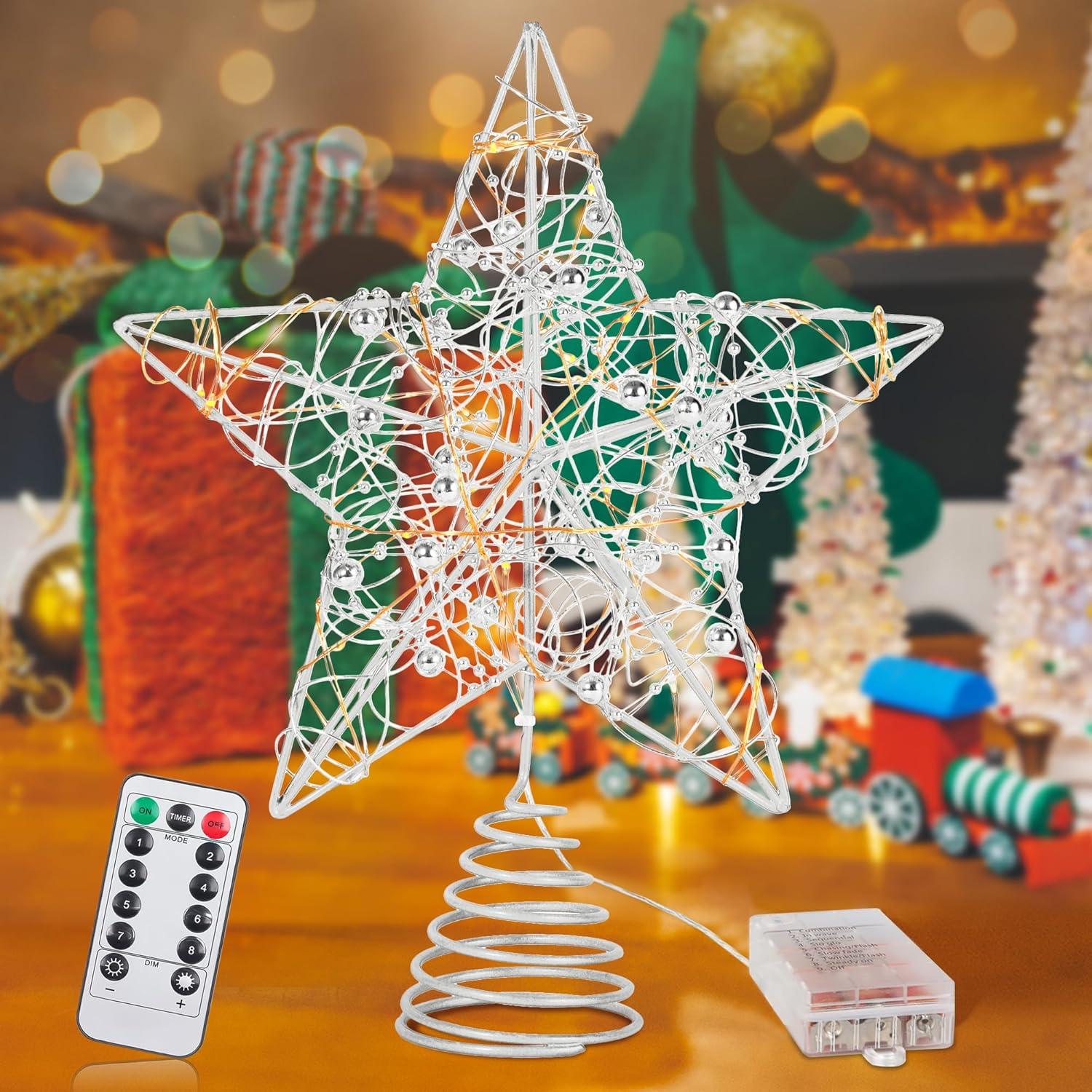 Gold LED Metal Star Christmas Tree Topper with Remote