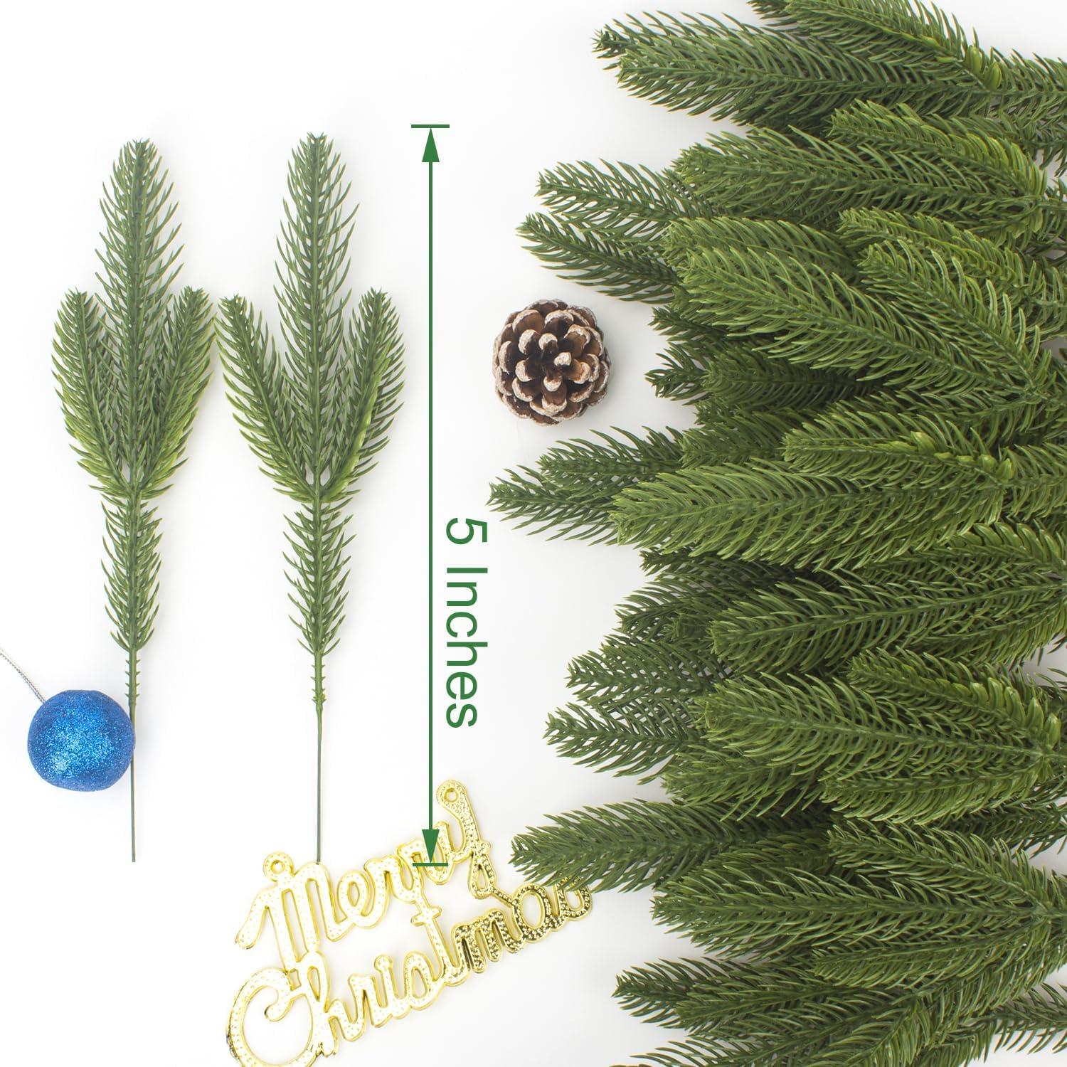 50 Pcs Artificial Pine Branches Christmas Pine Needles Green Plants Fake Greenery Pine Picks Christmas Decorations for DIY Garland Wreath Xmas Embellishing and Home Garden Decoration